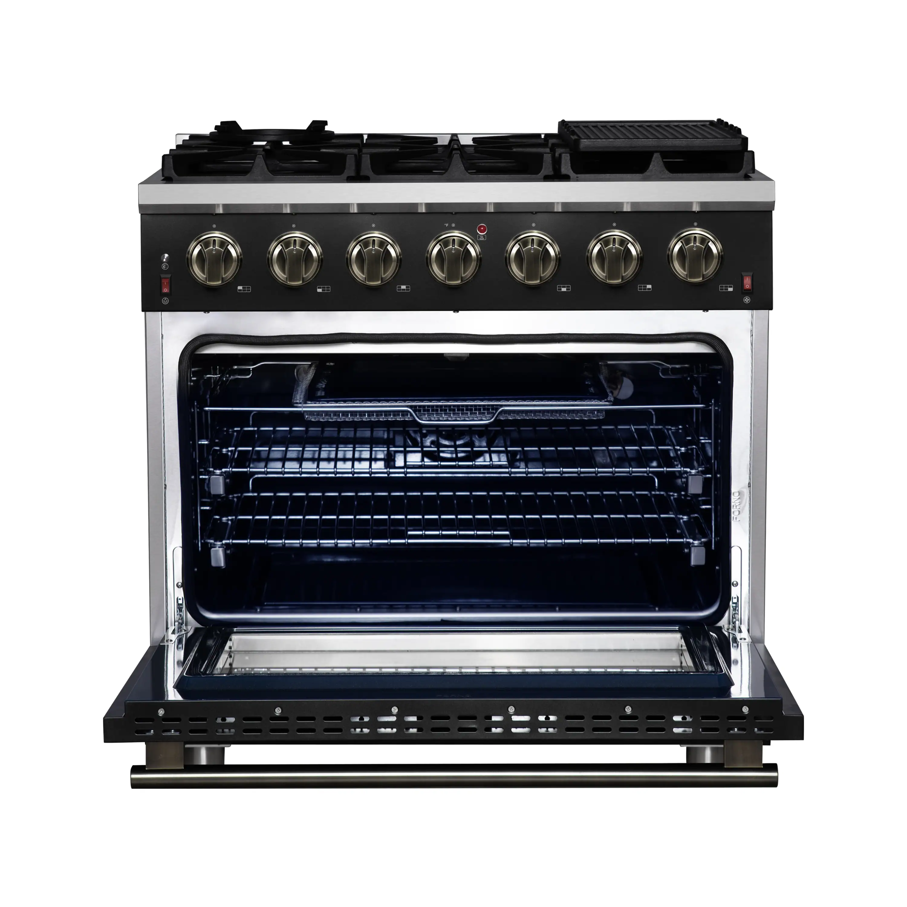 Forno Massimo 36-Inch Freestanding Gas Range with 6 Burners &  5.36 Cu.Ft. Convection Oven in Black with Antique Brass Handle (FFSGS6239-36BLK) - Image 3