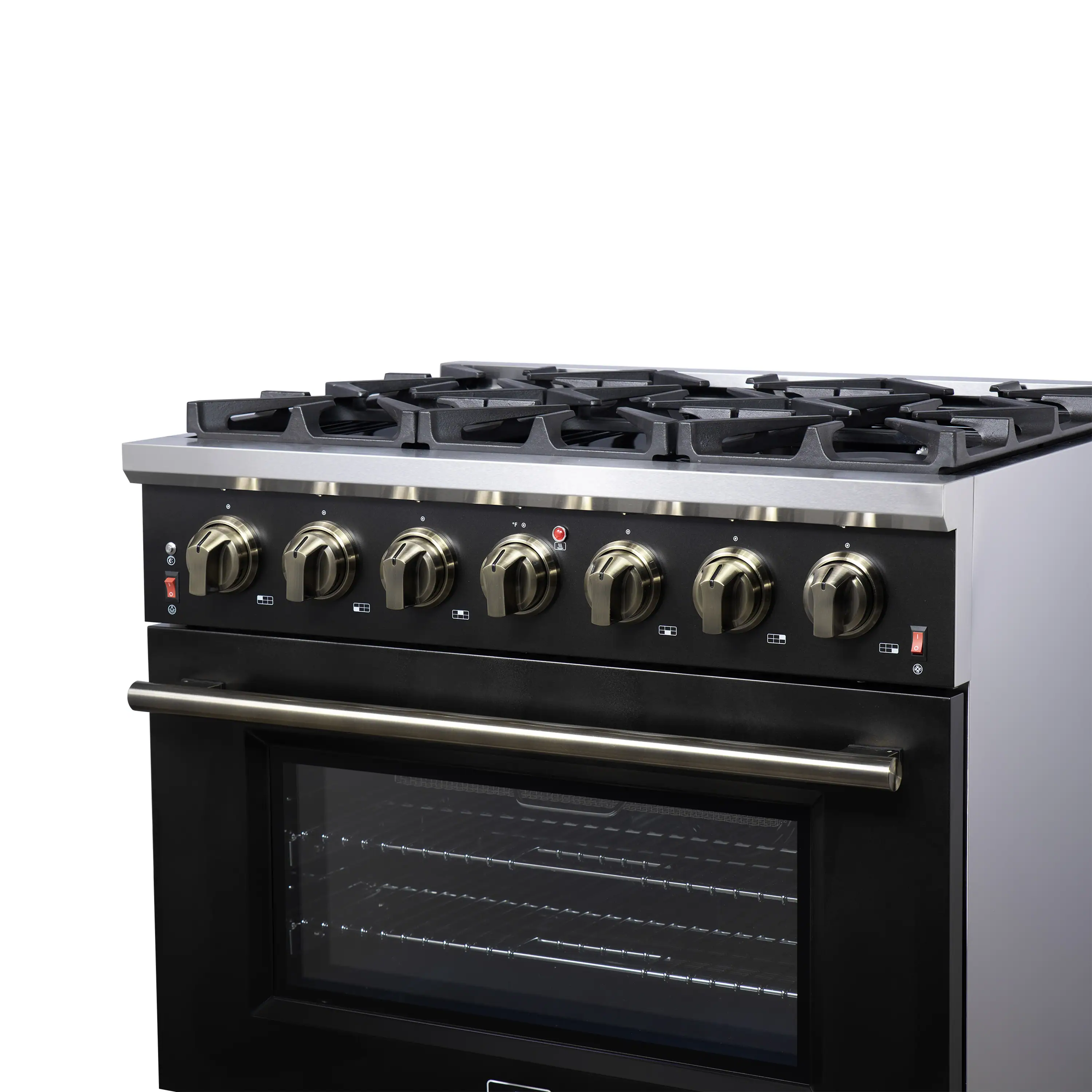 Forno Massimo 36-Inch Freestanding Gas Range with 6 Burners &  5.36 Cu.Ft. Convection Oven in Black with Antique Brass Handle (FFSGS6239-36BLK) - Image 4