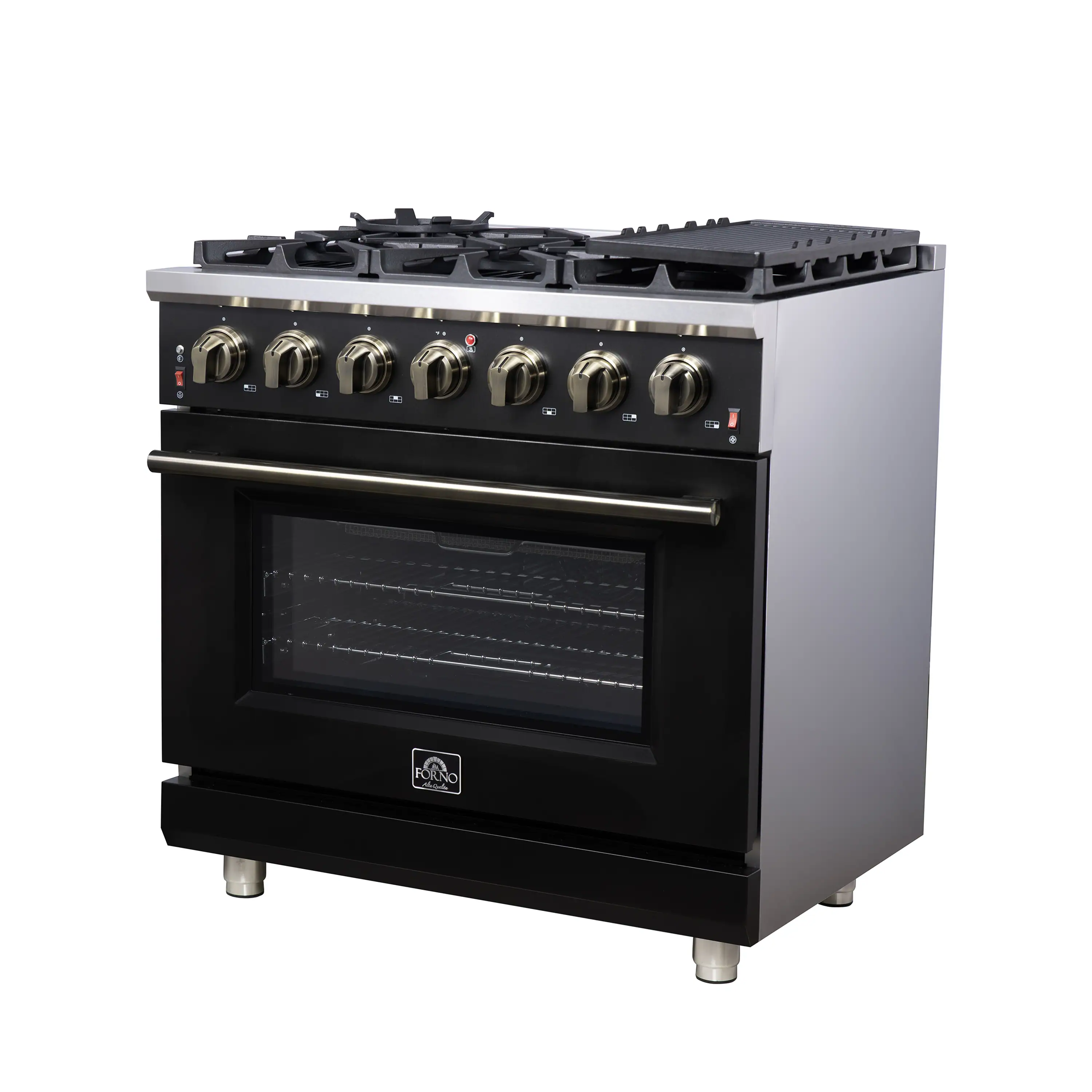Forno Massimo 36-Inch Freestanding Gas Range with 6 Burners &  5.36 Cu.Ft. Convection Oven in Black with Antique Brass Handle (FFSGS6239-36BLK) - Image 5