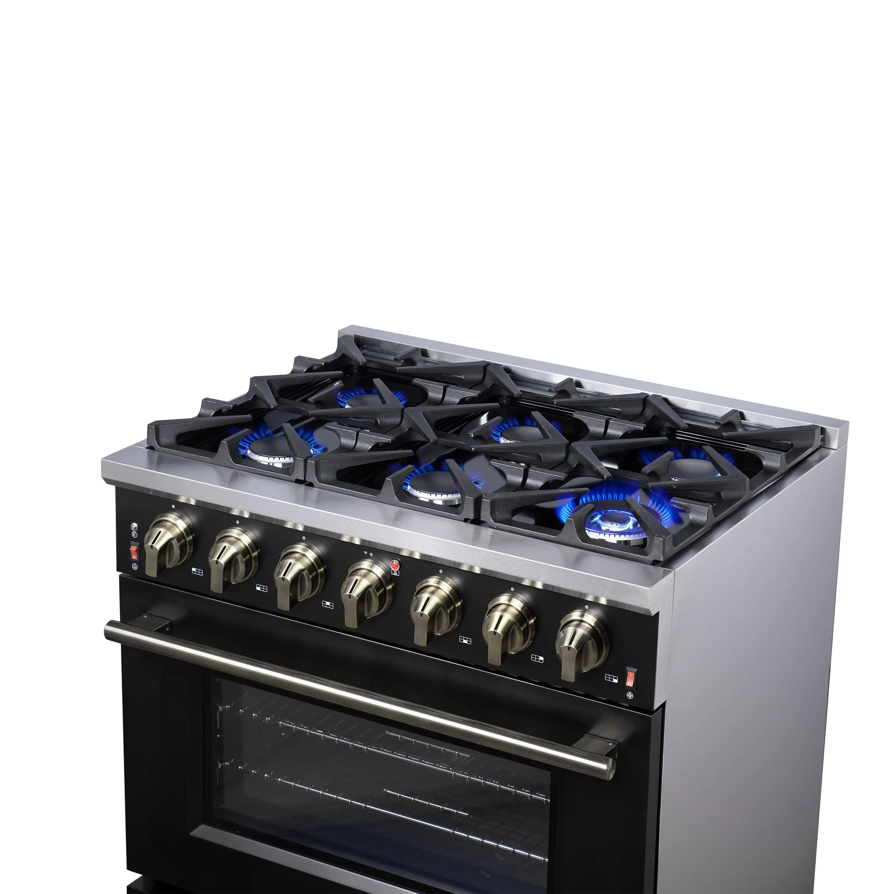 Forno Massimo 36-Inch Freestanding Gas Range with 6 Burners &  5.36 Cu.Ft. Convection Oven in Black with Antique Brass Handle (FFSGS6239-36BLK) - Image 7