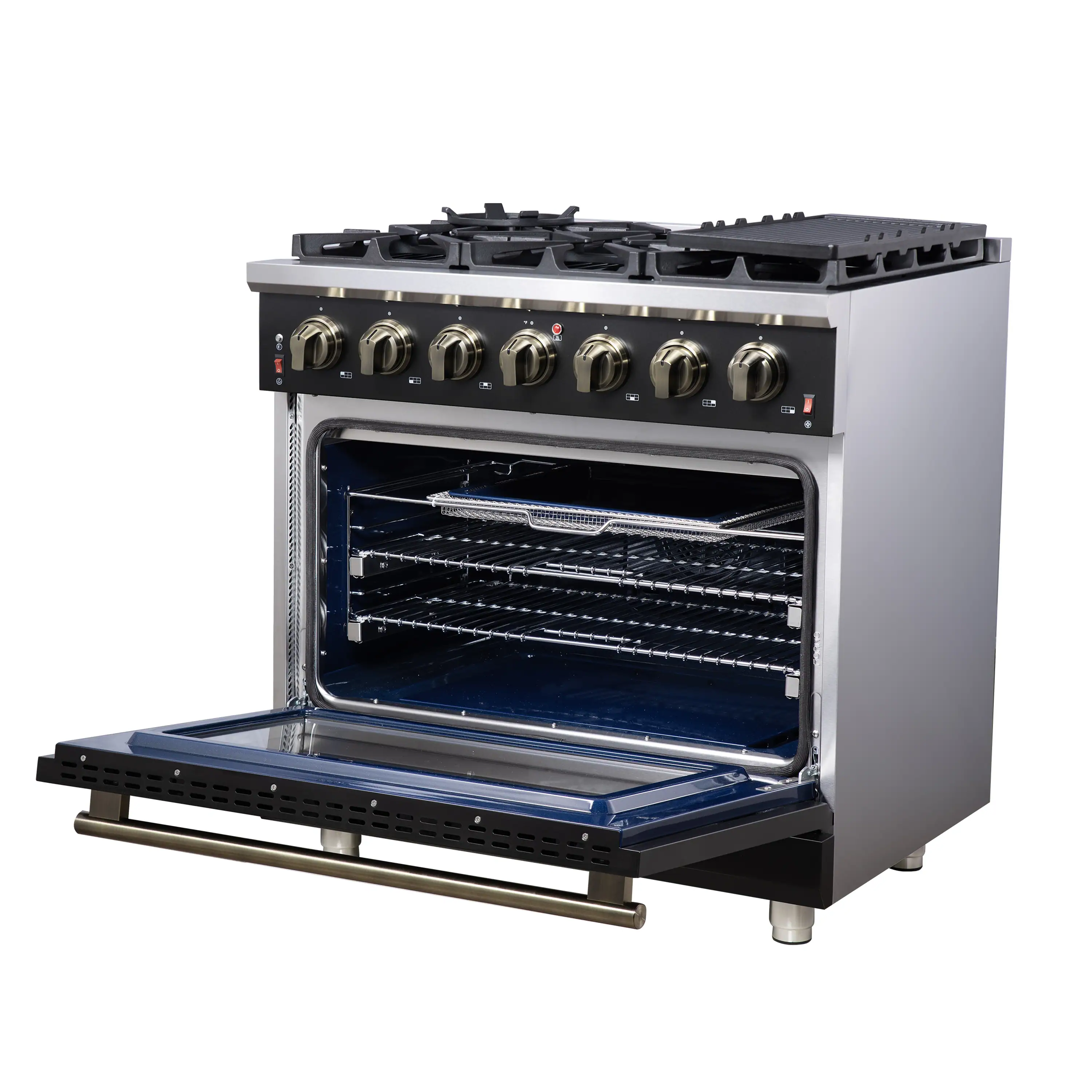 Forno Massimo 36-Inch Freestanding Gas Range with 6 Burners &  5.36 Cu.Ft. Convection Oven in Black with Antique Brass Handle (FFSGS6239-36BLK) - Image 8
