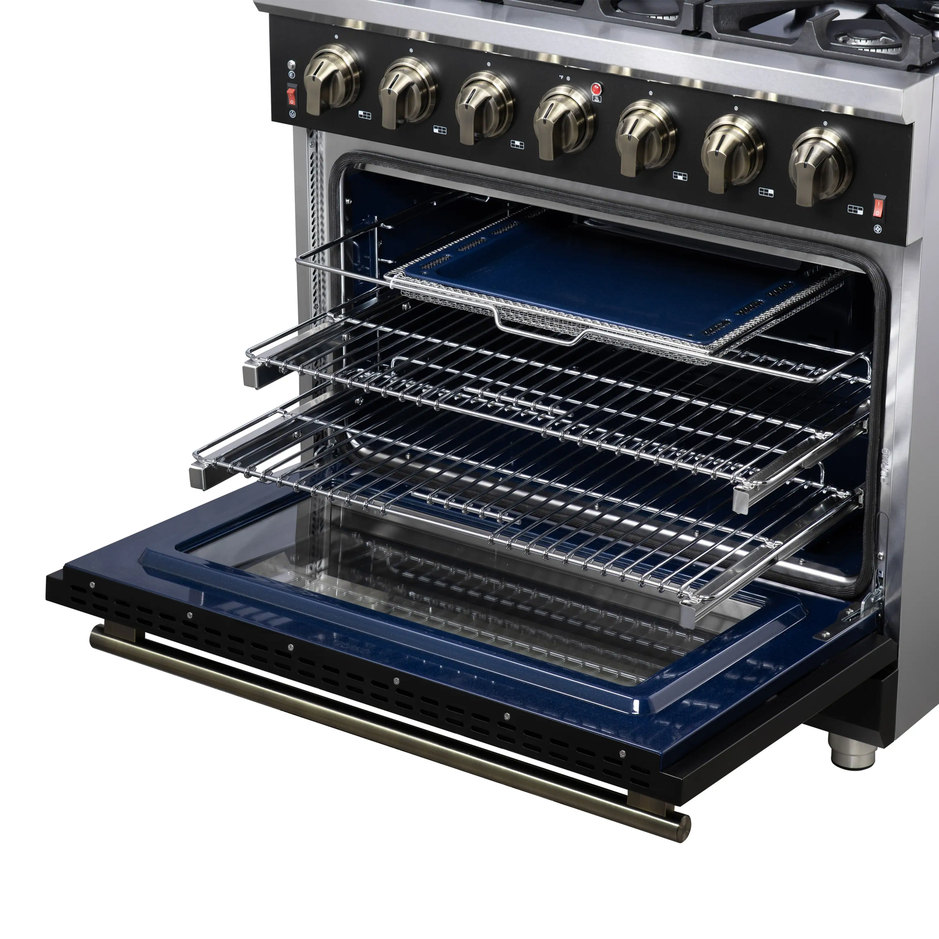 Forno Massimo 36-Inch Freestanding Gas Range with 6 Burners &  5.36 Cu.Ft. Convection Oven in Black with Antique Brass Handle (FFSGS6239-36BLK) - Image 9