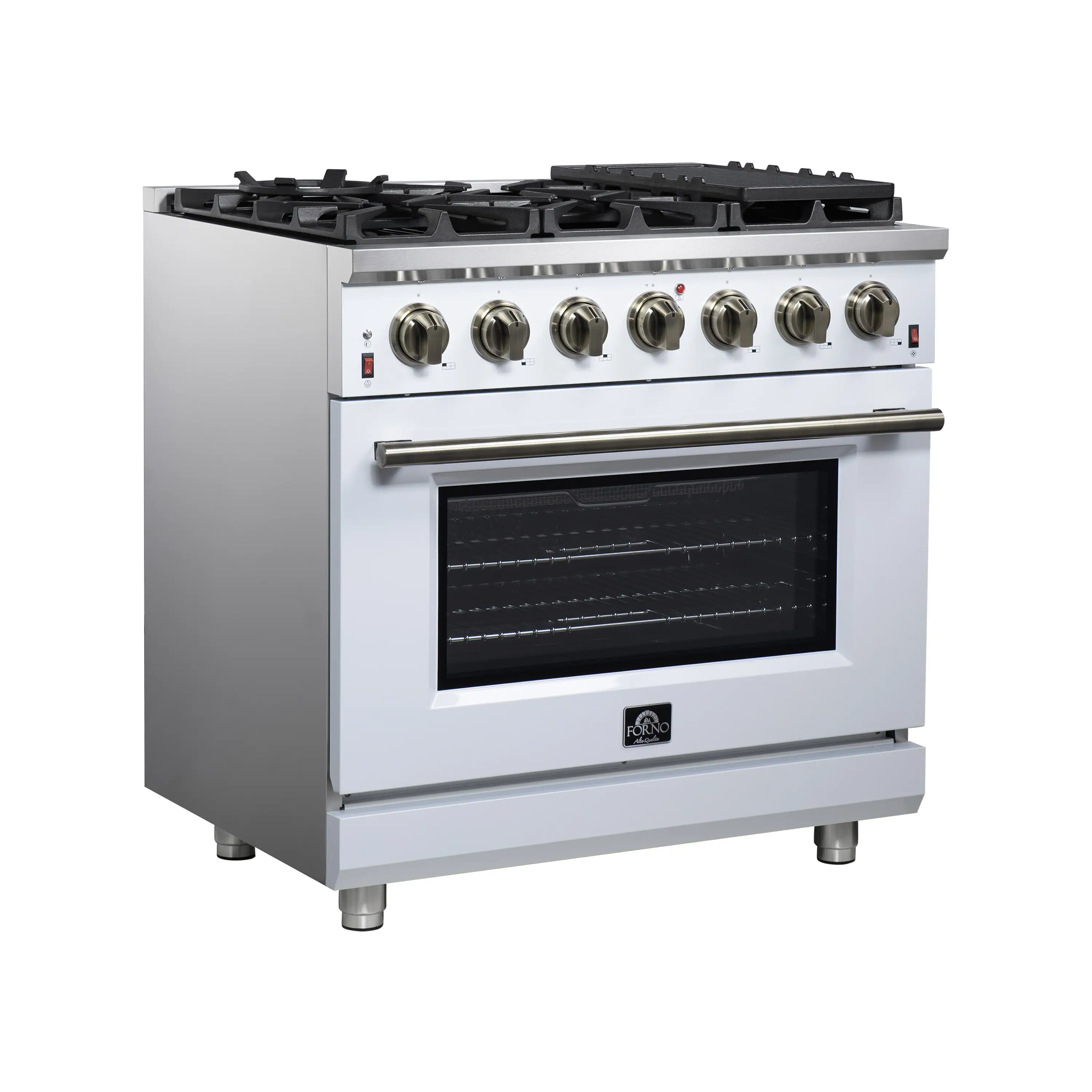 Forno Massimo 36-Inch Freestanding Gas Range with 6 Burners &  5.36 Cu.Ft. Convection Oven in White with Antique Brass Handle (FFSGS6239-36WHT) - Image 11