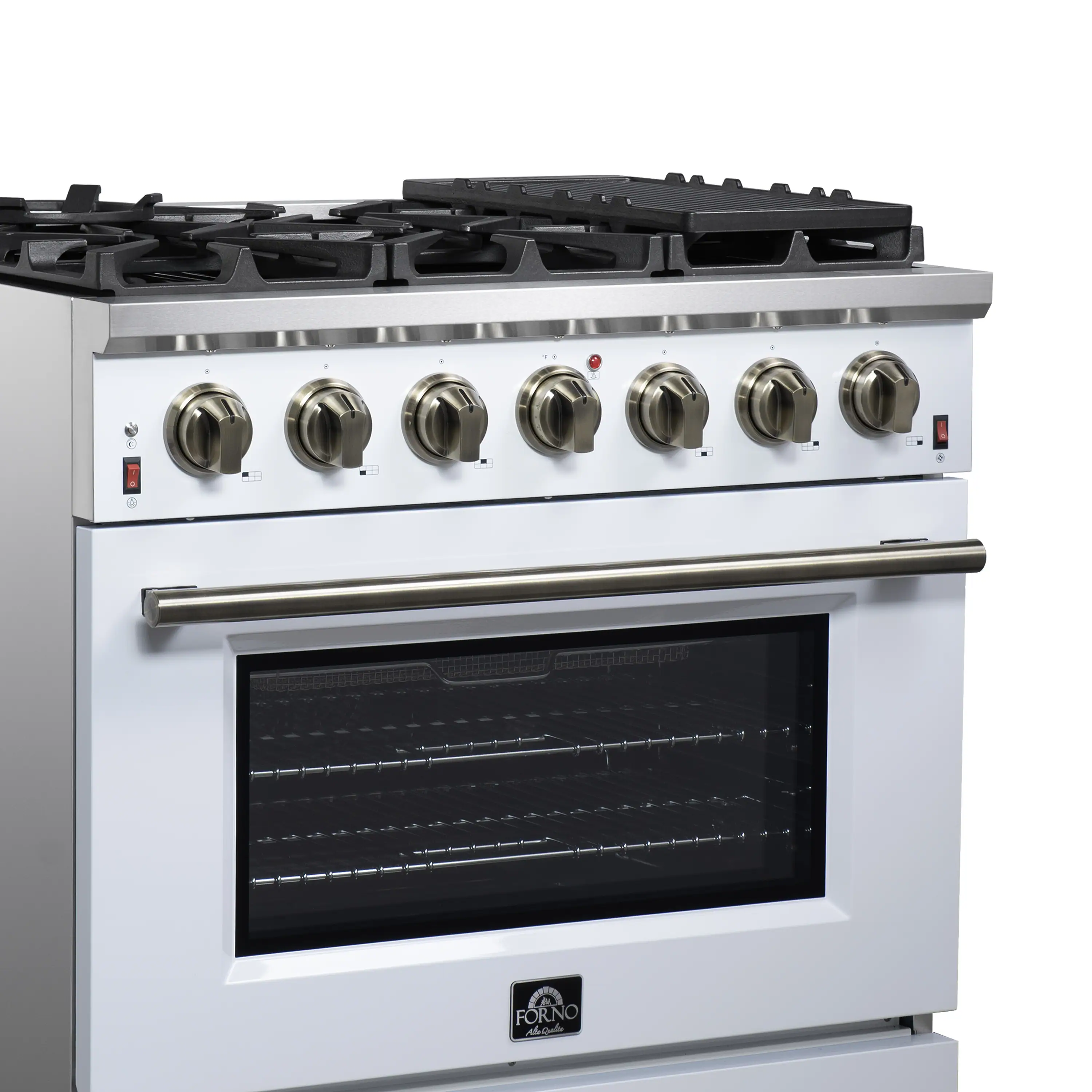 Forno Massimo 36-Inch Freestanding Gas Range with 6 Burners &  5.36 Cu.Ft. Convection Oven in White with Antique Brass Handle (FFSGS6239-36WHT) - Image 12