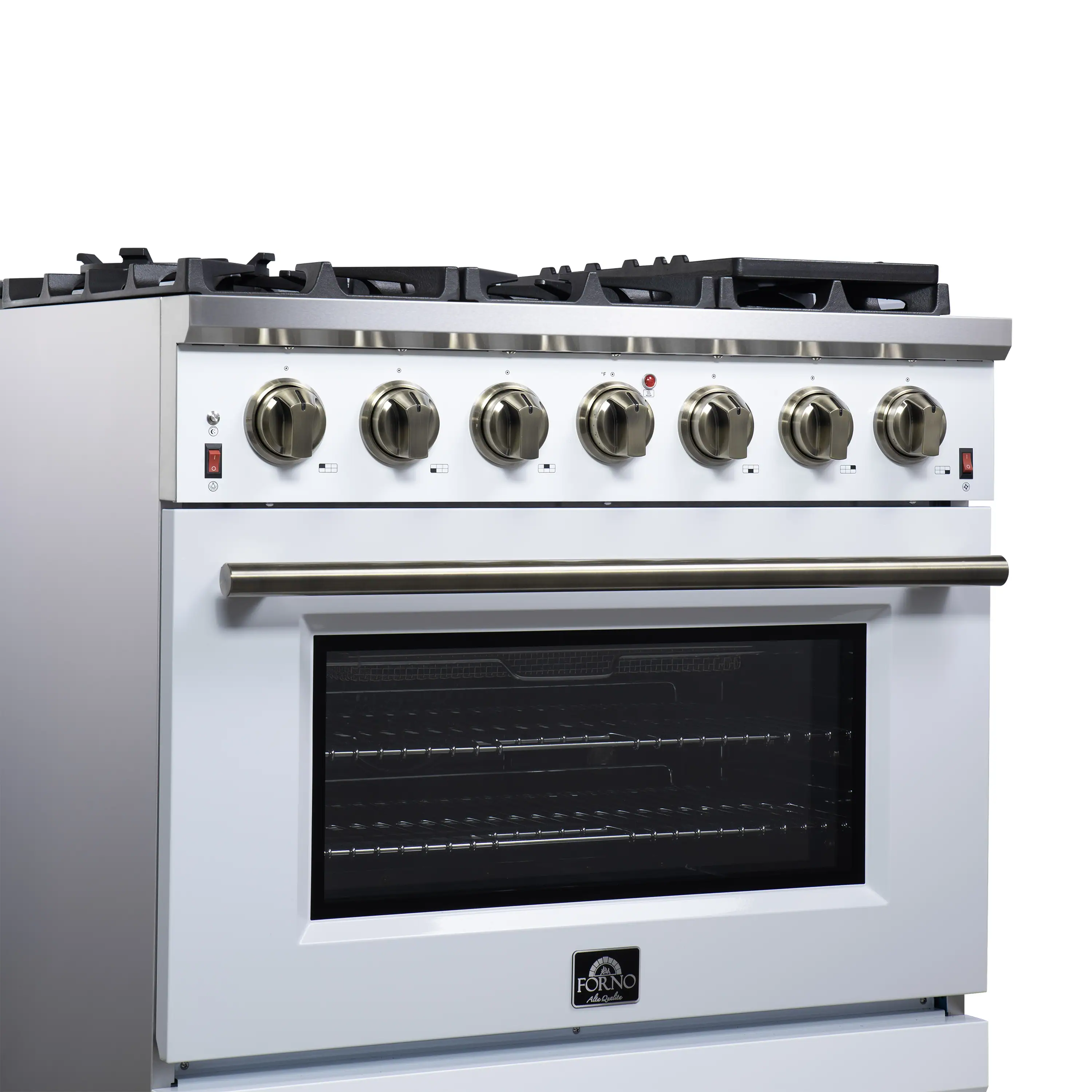 Forno Massimo 36-Inch Freestanding Gas Range with 6 Burners &  5.36 Cu.Ft. Convection Oven in White with Antique Brass Handle (FFSGS6239-36WHT) - Image 13