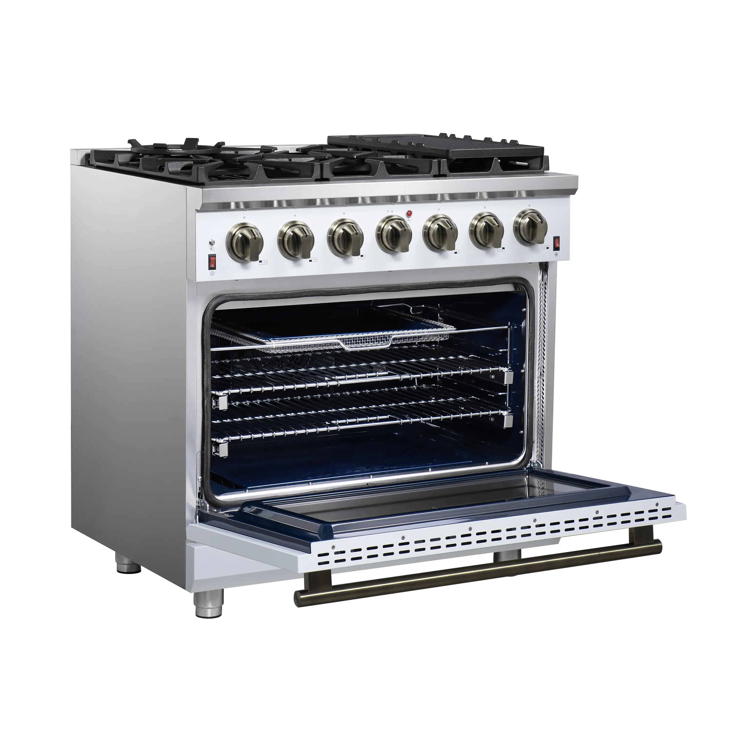 Forno Massimo 36-Inch Freestanding Gas Range with 6 Burners &  5.36 Cu.Ft. Convection Oven in White with Antique Brass Handle (FFSGS6239-36WHT) - Image 15