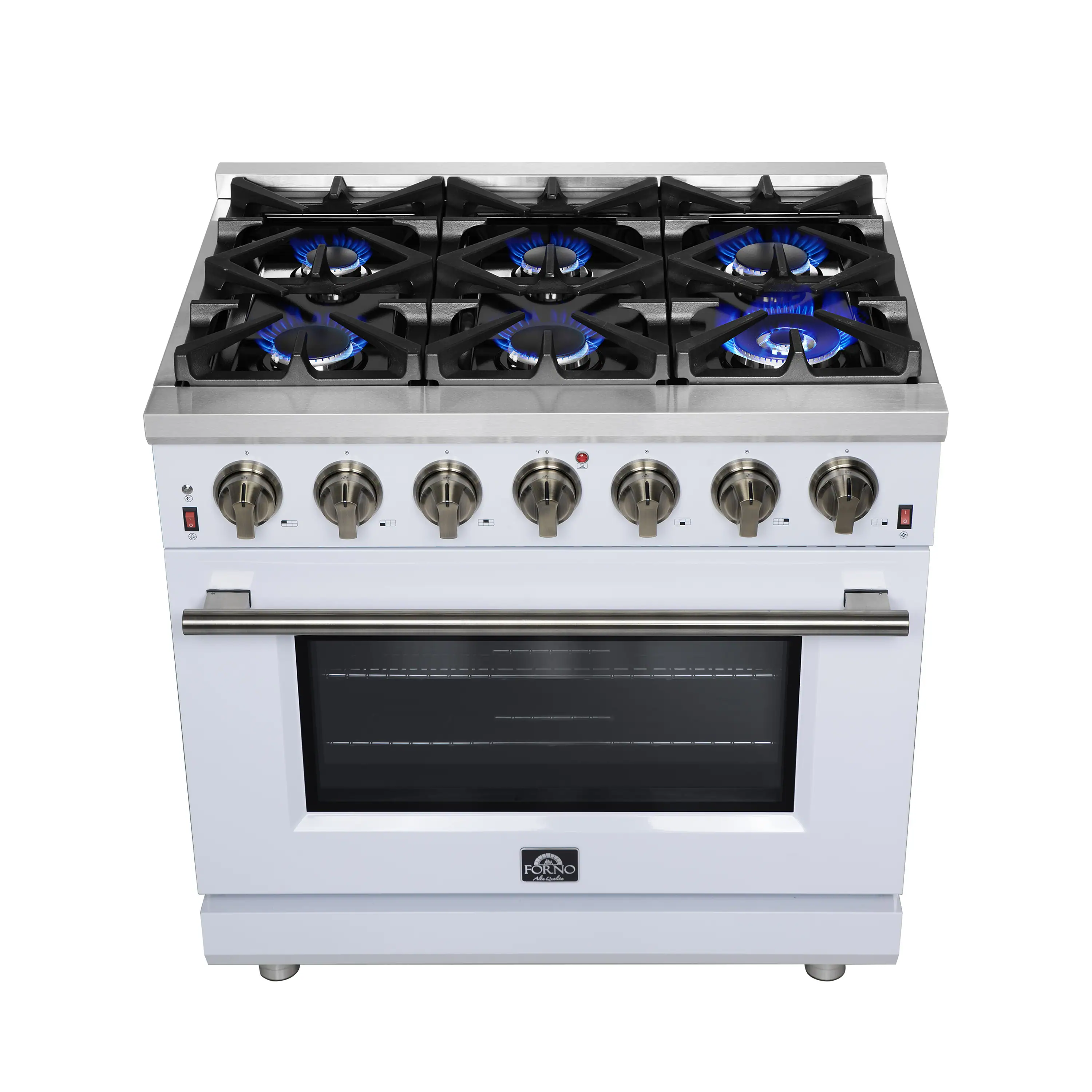 Forno Massimo 36-Inch Freestanding Gas Range with 6 Burners &  5.36 Cu.Ft. Convection Oven in White with Antique Brass Handle (FFSGS6239-36WHT) - Image 2