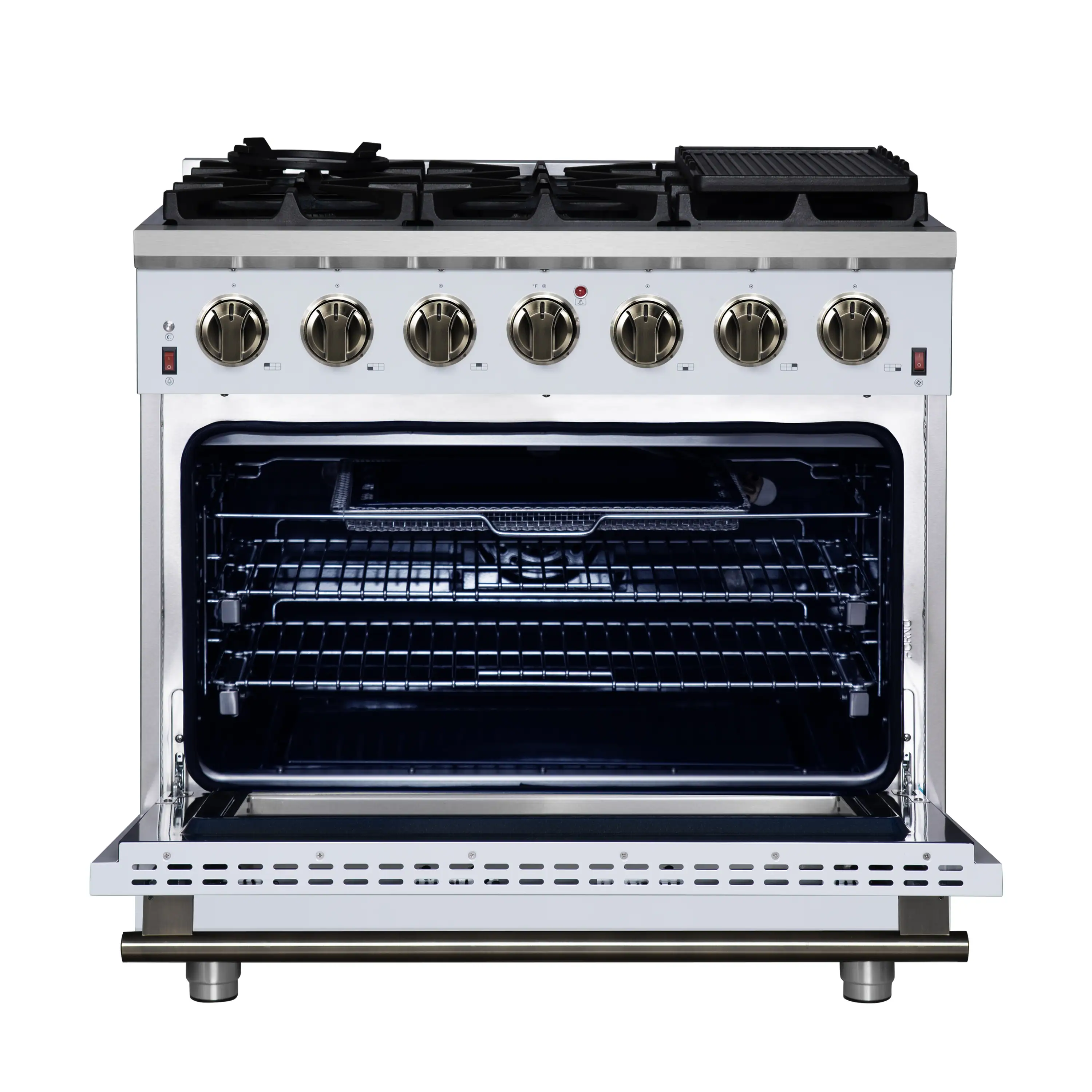 Forno Massimo 36-Inch Freestanding Gas Range with 6 Burners &  5.36 Cu.Ft. Convection Oven in White with Antique Brass Handle (FFSGS6239-36WHT) - Image 3