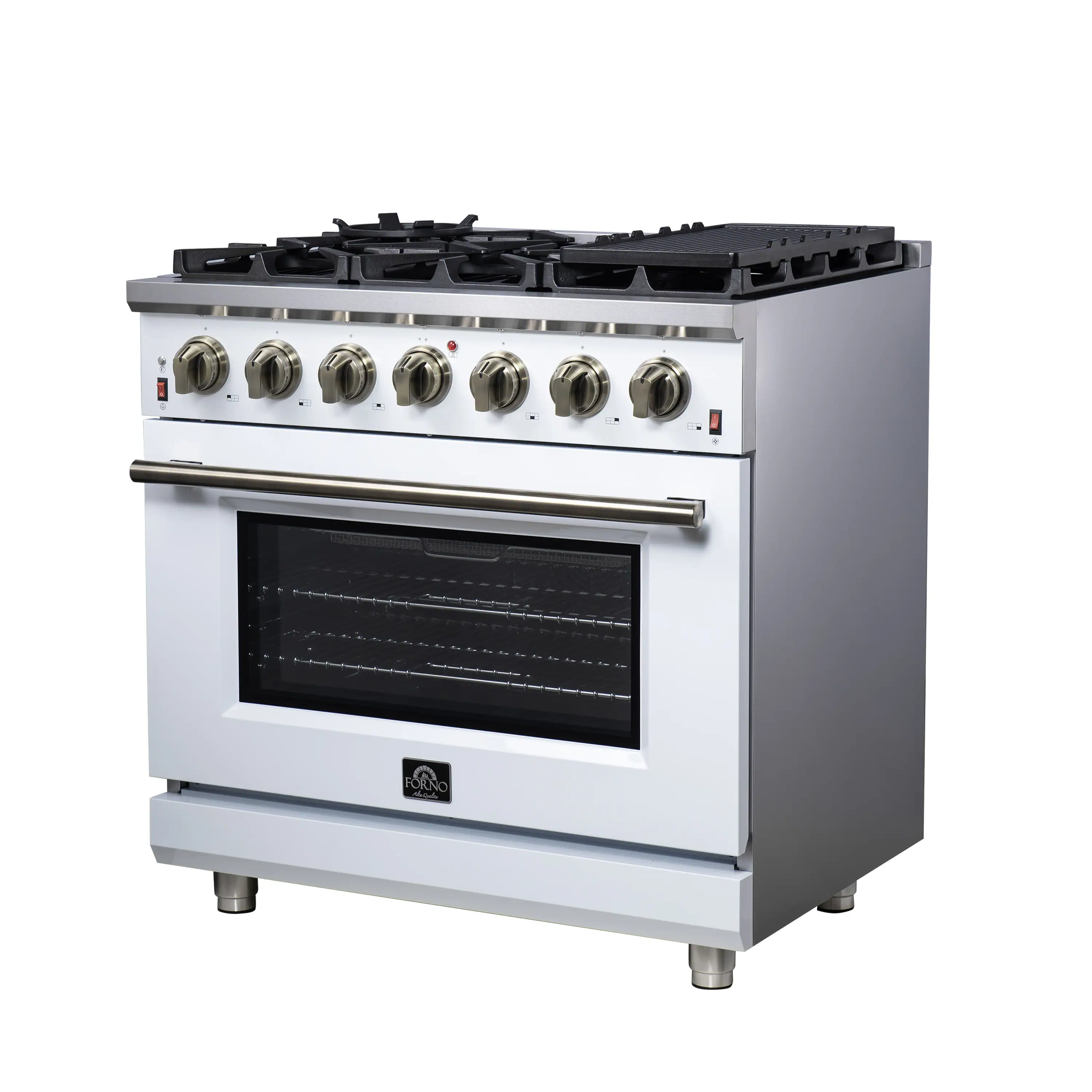 Forno Massimo 36-Inch Freestanding Gas Range with 6 Burners &  5.36 Cu.Ft. Convection Oven in White with Antique Brass Handle (FFSGS6239-36WHT) - Image 4