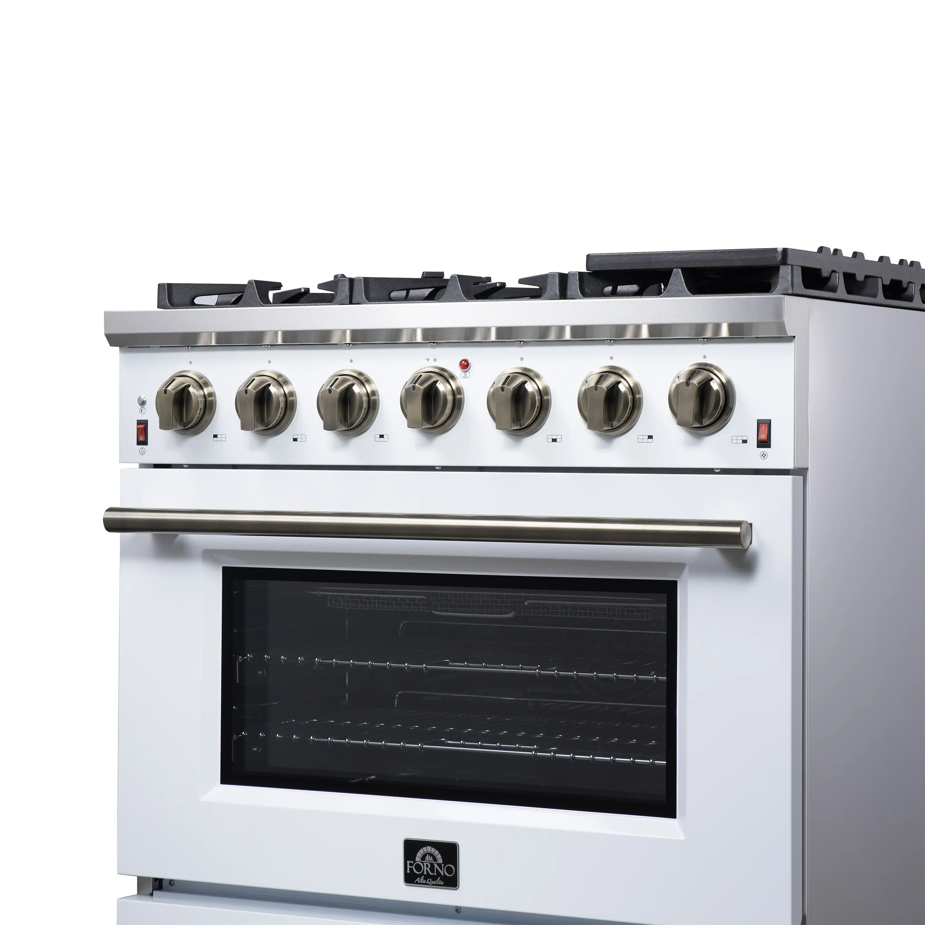 Forno Massimo 36-Inch Freestanding Gas Range with 6 Burners &  5.36 Cu.Ft. Convection Oven in White with Antique Brass Handle (FFSGS6239-36WHT) - Image 5