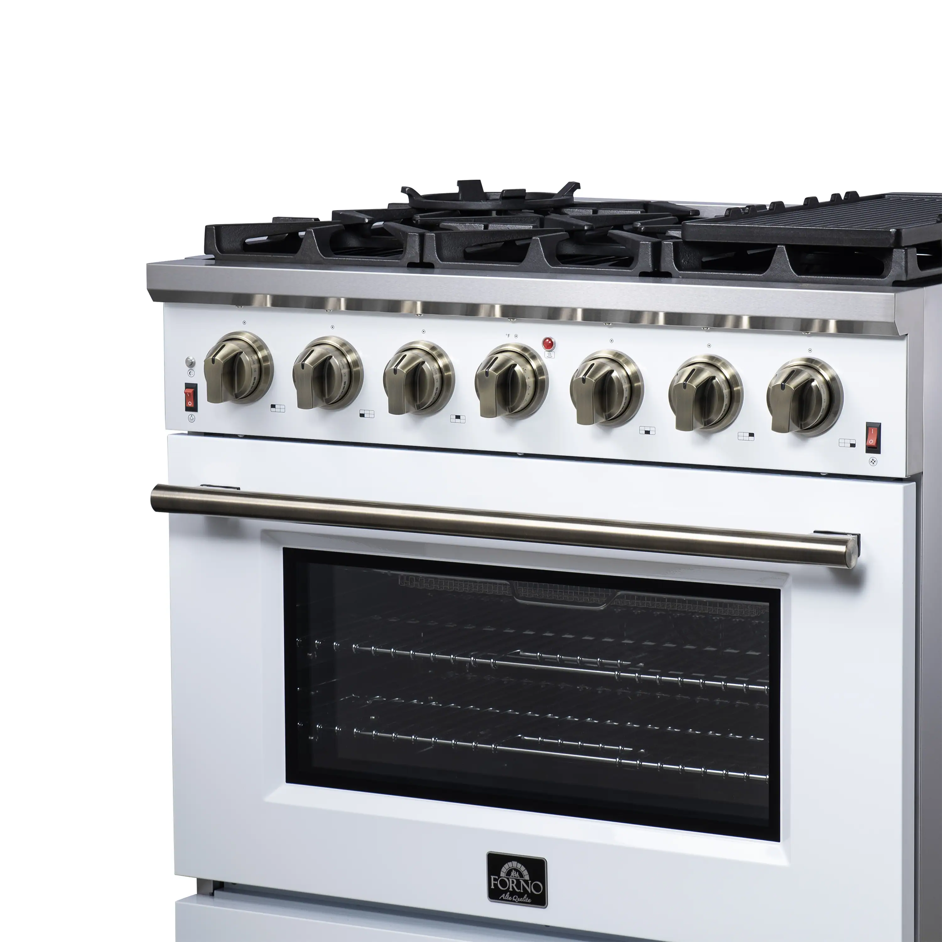 Forno Massimo 36-Inch Freestanding Gas Range with 6 Burners &  5.36 Cu.Ft. Convection Oven in White with Antique Brass Handle (FFSGS6239-36WHT) - Image 6