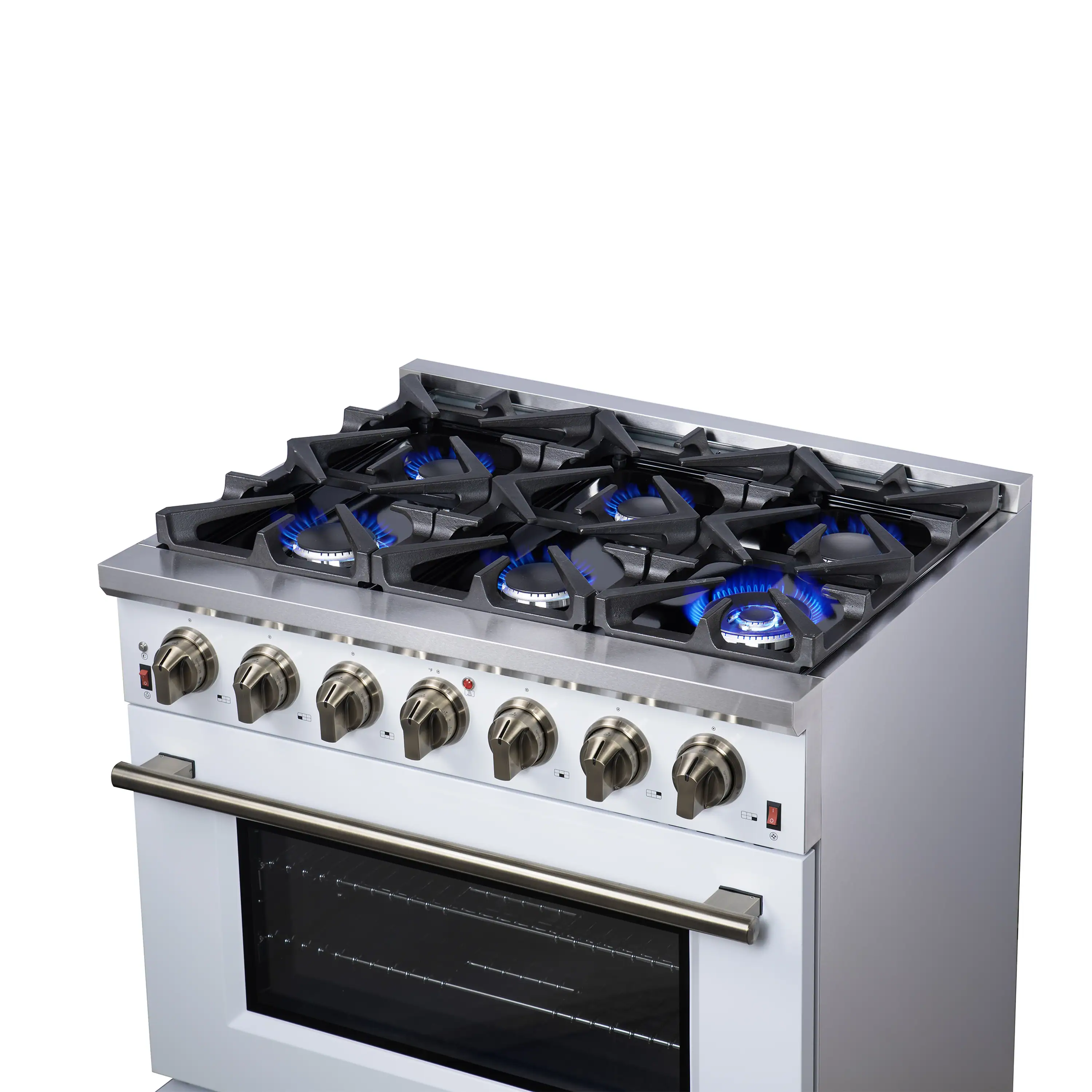 Forno Massimo 36-Inch Freestanding Gas Range with 6 Burners &  5.36 Cu.Ft. Convection Oven in White with Antique Brass Handle (FFSGS6239-36WHT) - Image 7