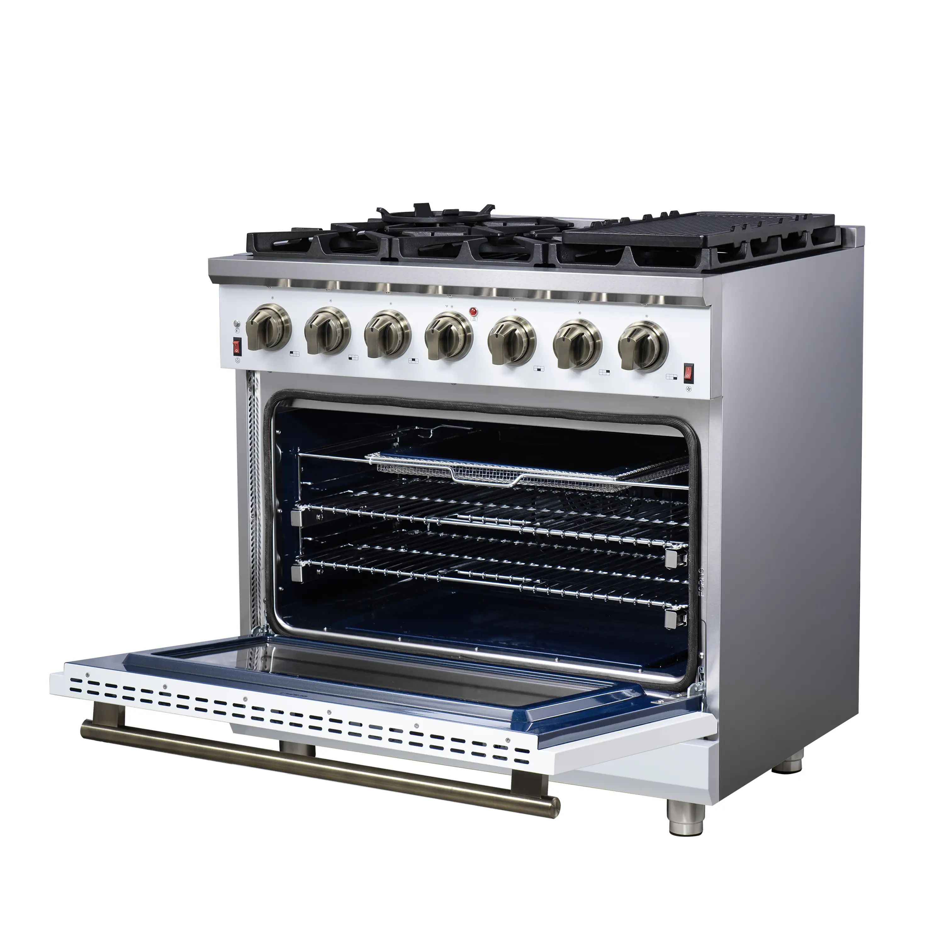 Forno Massimo 36-Inch Freestanding Gas Range with 6 Burners &  5.36 Cu.Ft. Convection Oven in White with Antique Brass Handle (FFSGS6239-36WHT) - Image 8