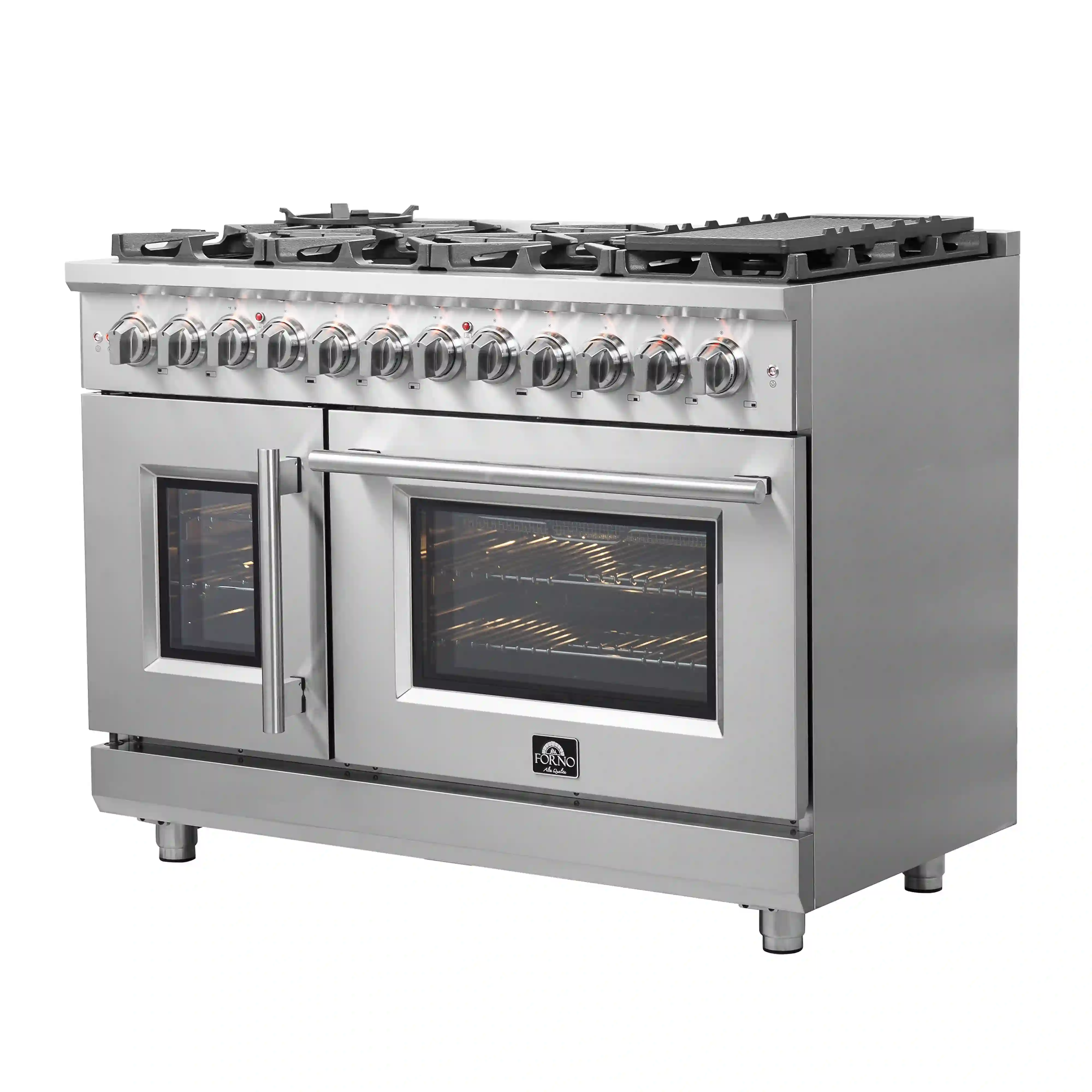 Forno Massimo 48-Inch Freestanding French Door Dual Fuel Range in Stainless Steel (FFSGS6325-48) - Image 5