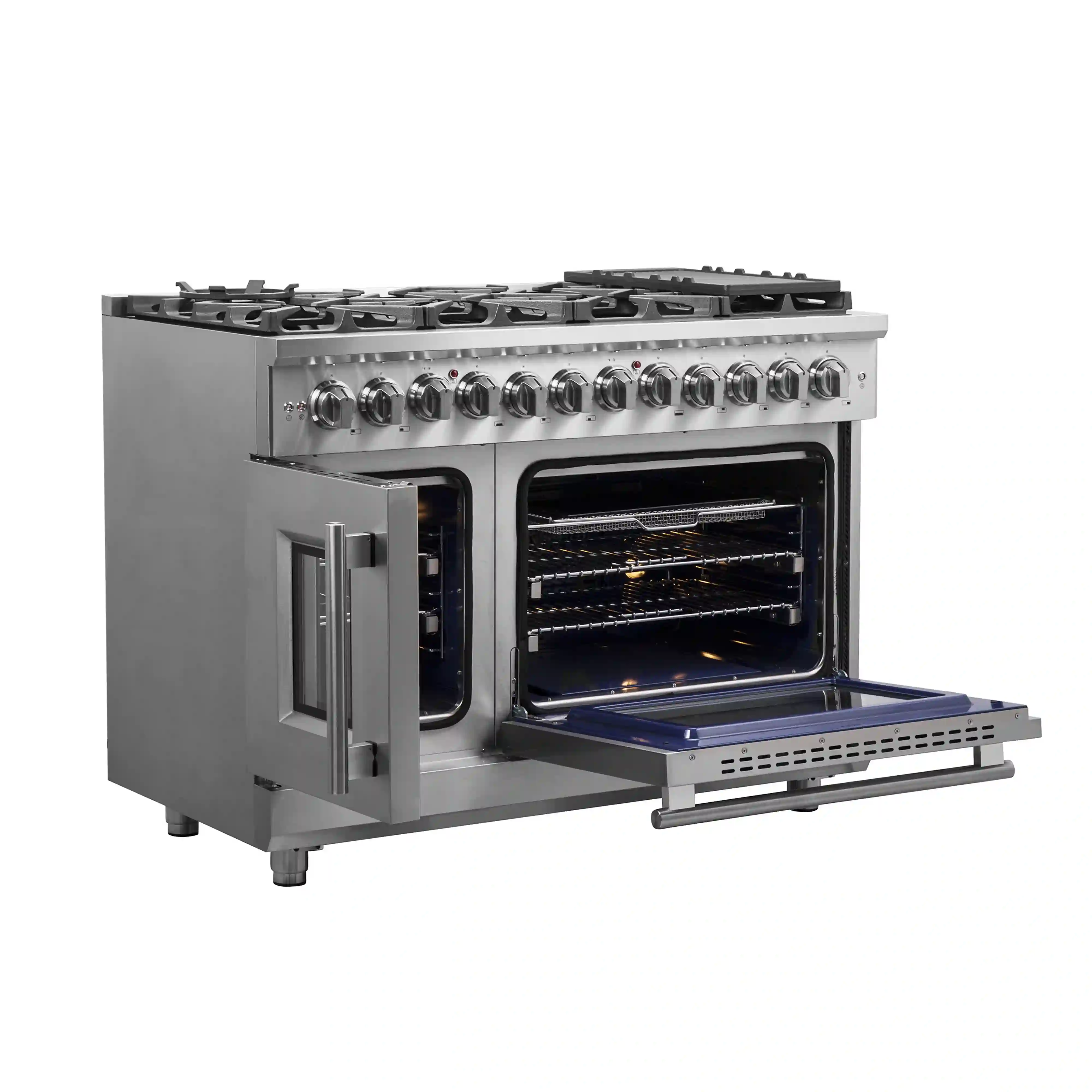 Forno Massimo 48-Inch Freestanding French Door Dual Fuel Range in Stainless Steel (FFSGS6325-48) - Image 6