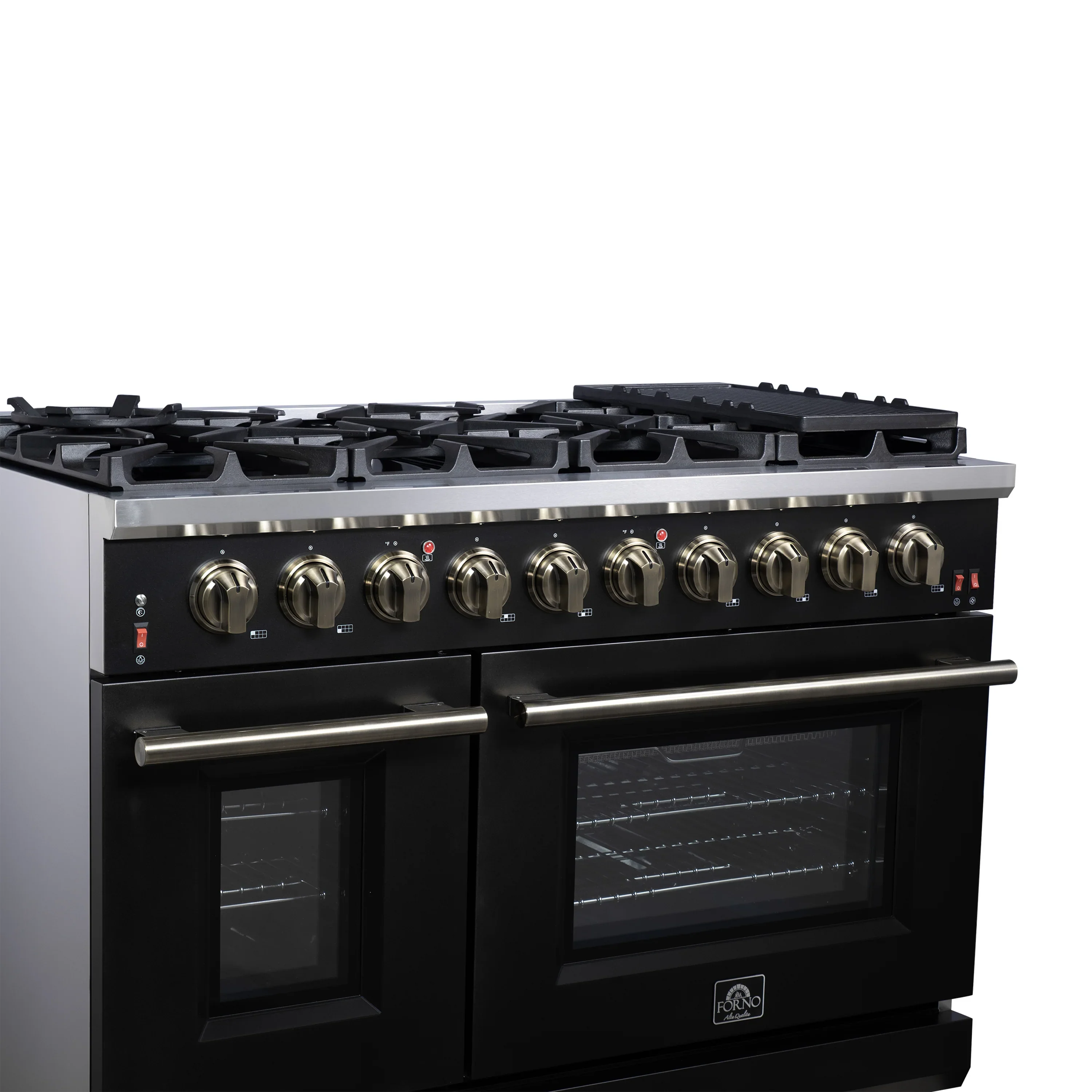 Forno Massimo 48-Inch Freestanding Gas Range with 8 Burners &  6.58 Cu.Ft. Convection Oven in Black with Antique Brass Handle (FFSGS6239-48BLK) - Image 10