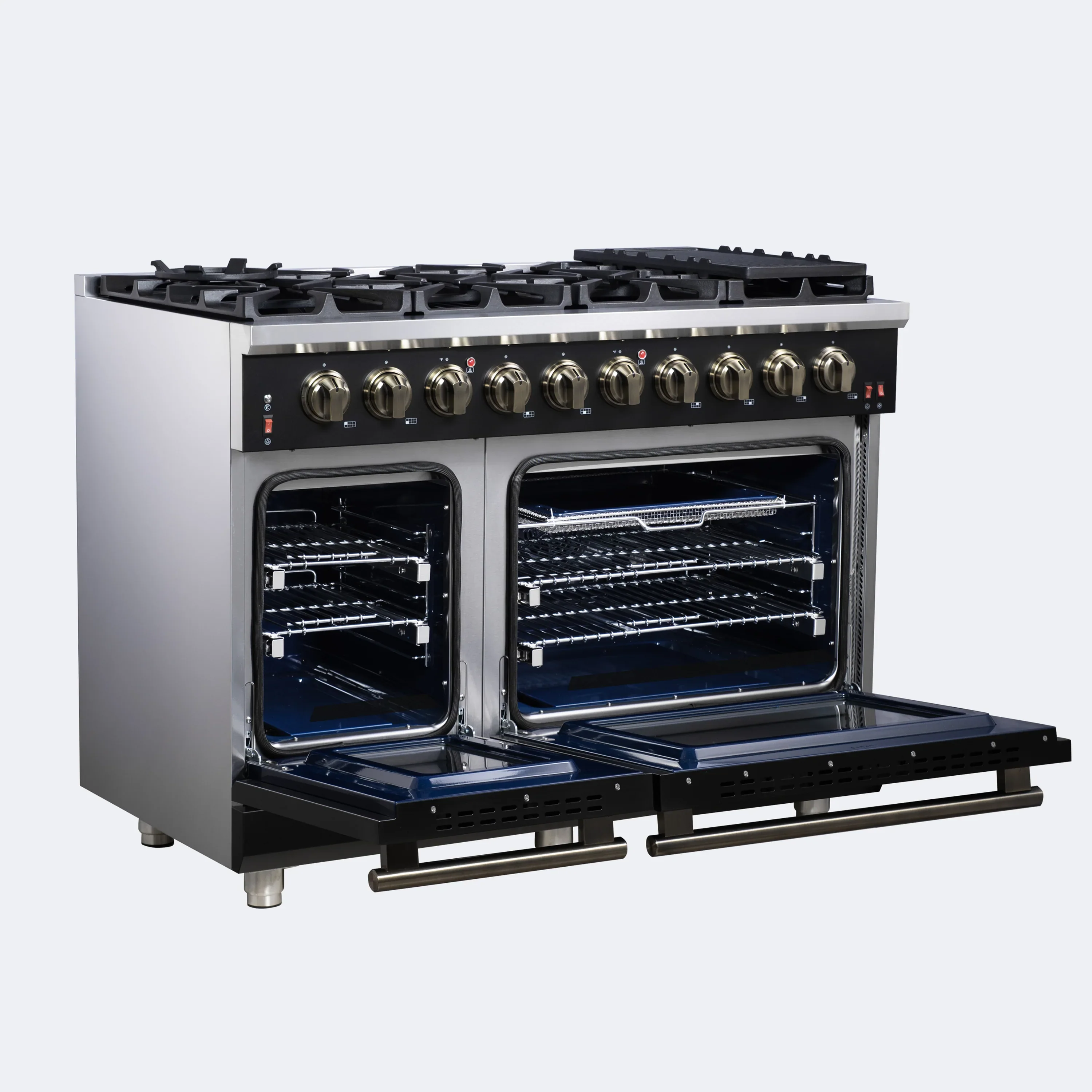 Forno Massimo 48-Inch Freestanding Gas Range with 8 Burners &  6.58 Cu.Ft. Convection Oven in Black with Antique Brass Handle (FFSGS6239-48BLK) - Image 12