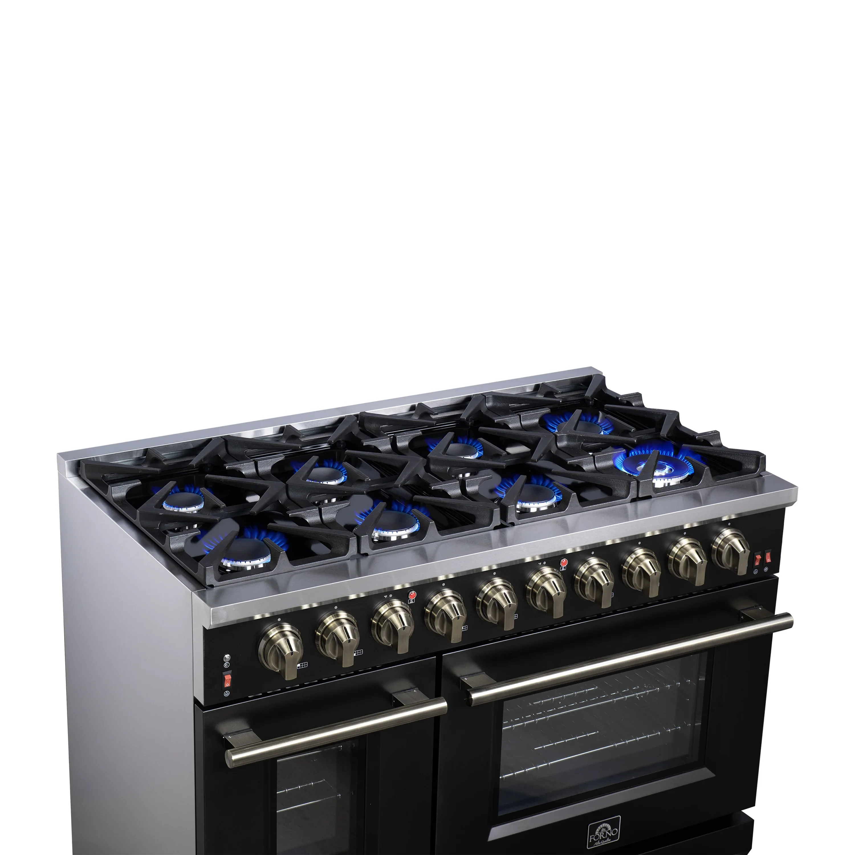 Forno Massimo 48-Inch Freestanding Gas Range with 8 Burners &  6.58 Cu.Ft. Convection Oven in Black with Antique Brass Handle (FFSGS6239-48BLK) - Image 13
