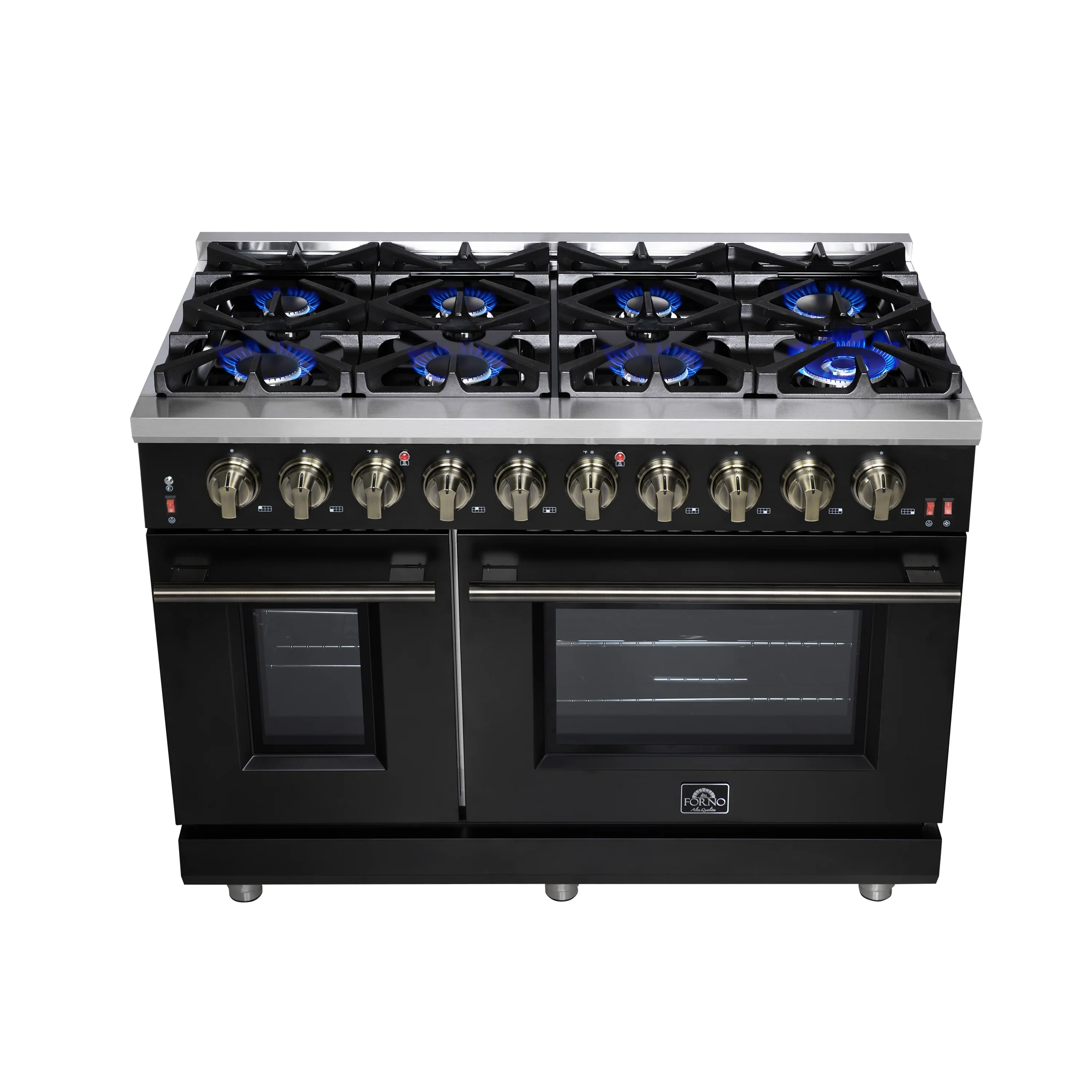 Forno Massimo 48-Inch Freestanding Gas Range with 8 Burners &  6.58 Cu.Ft. Convection Oven in Black with Antique Brass Handle (FFSGS6239-48BLK) - Image 2