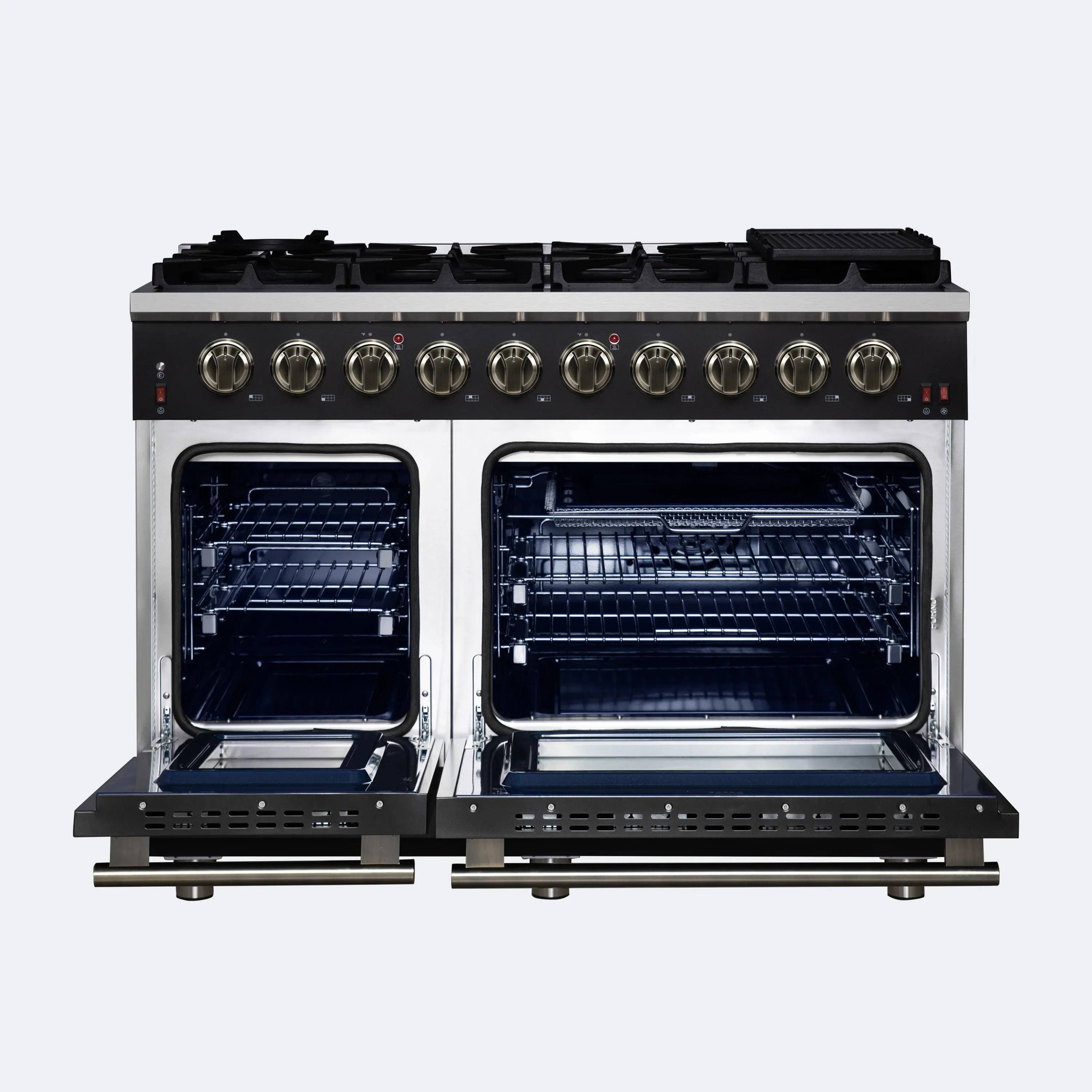 Forno Massimo 48-Inch Freestanding Gas Range with 8 Burners &  6.58 Cu.Ft. Convection Oven in Black with Antique Brass Handle (FFSGS6239-48BLK) - Image 3