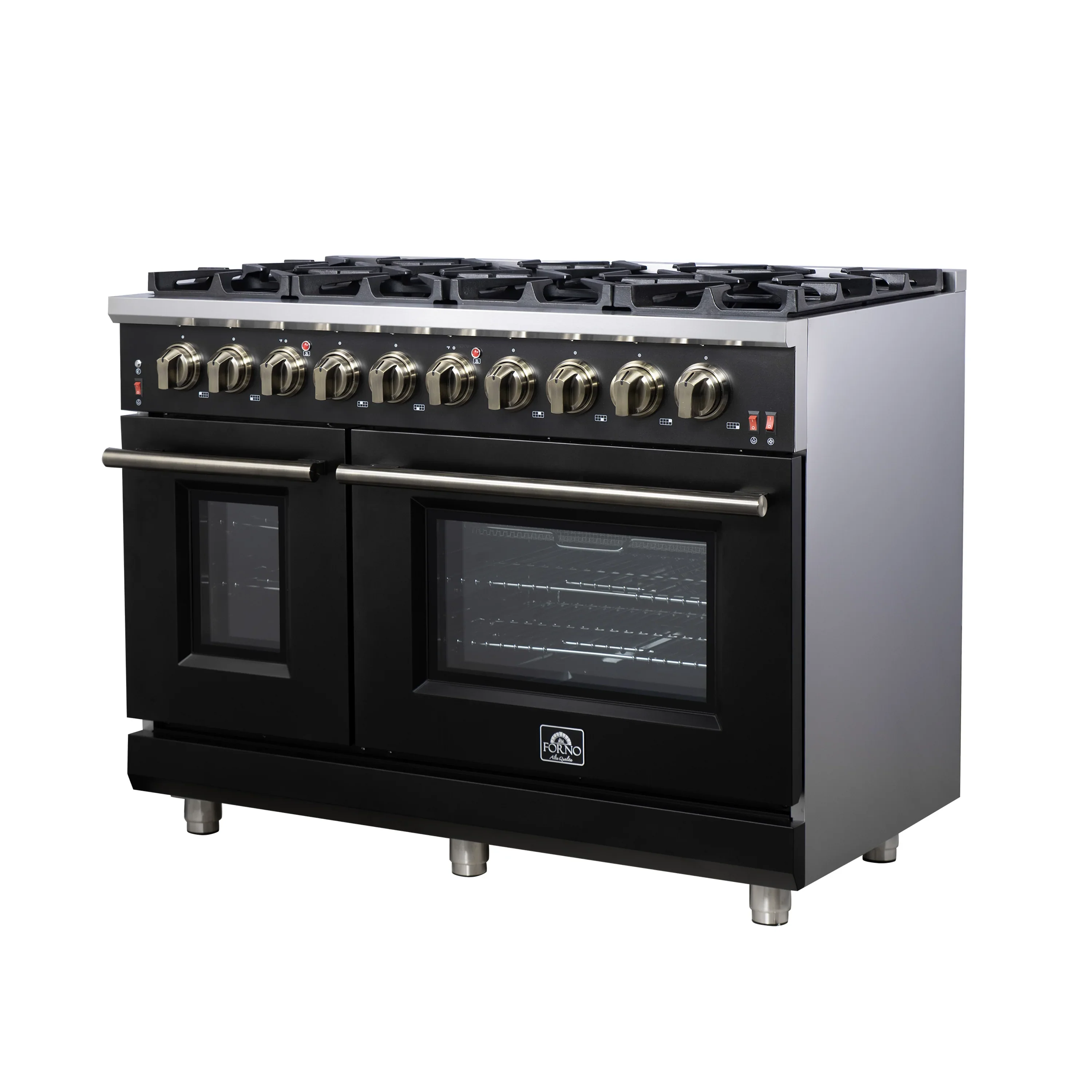 Forno Massimo 48-Inch Freestanding Gas Range with 8 Burners &  6.58 Cu.Ft. Convection Oven in Black with Antique Brass Handle (FFSGS6239-48BLK) - Image 4