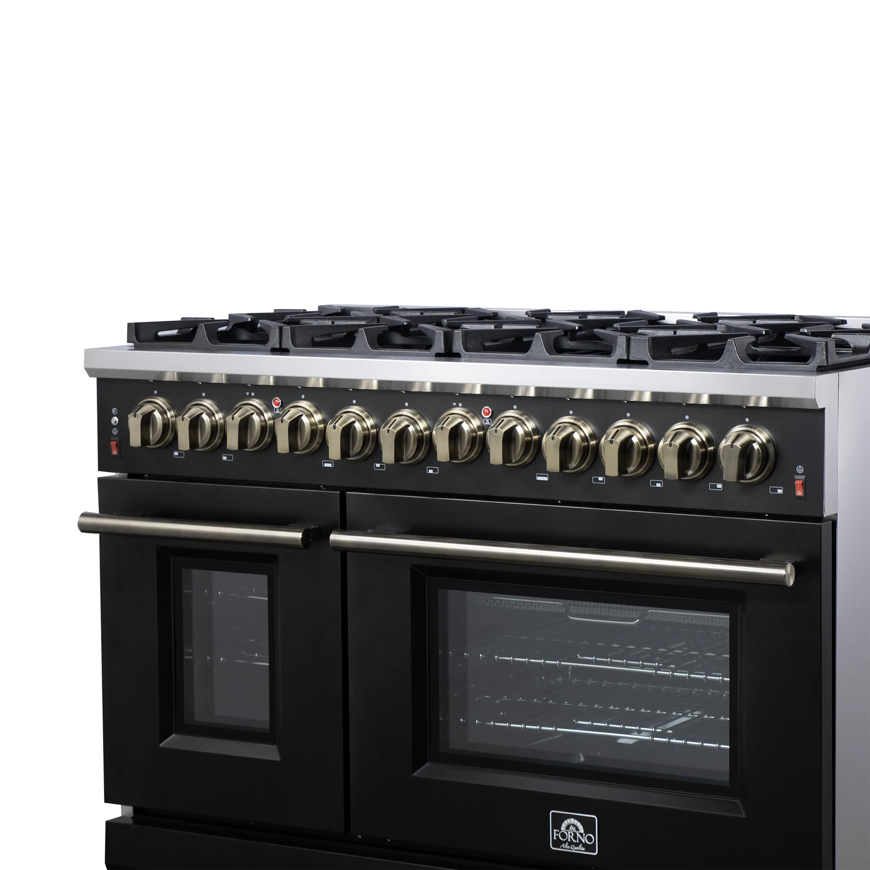 Forno Massimo 48-Inch Freestanding Gas Range with 8 Burners &  6.58 Cu.Ft. Convection Oven in Black with Antique Brass Handle (FFSGS6239-48BLK) - Image 5