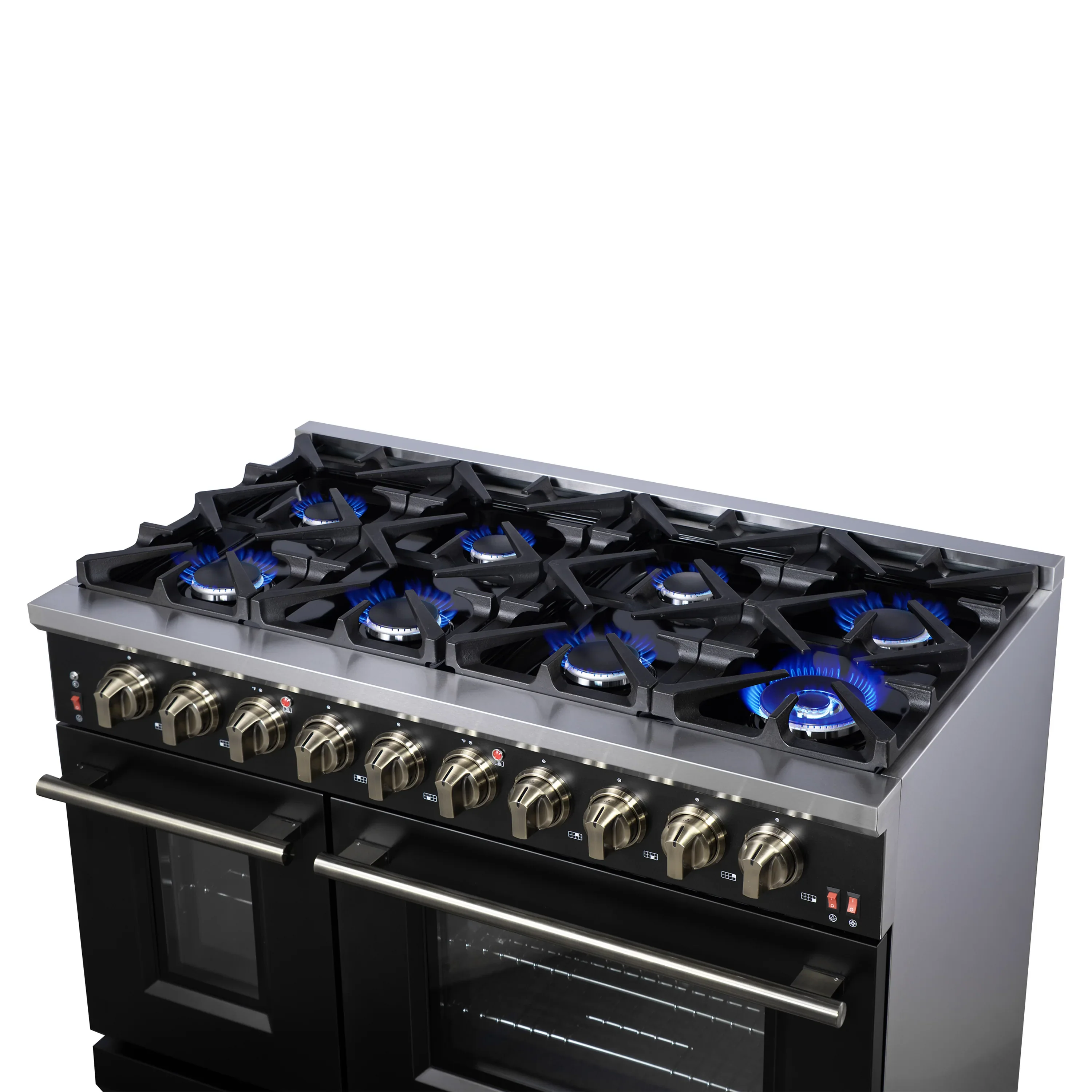 Forno Massimo 48-Inch Freestanding Gas Range with 8 Burners &  6.58 Cu.Ft. Convection Oven in Black with Antique Brass Handle (FFSGS6239-48BLK) - Image 6