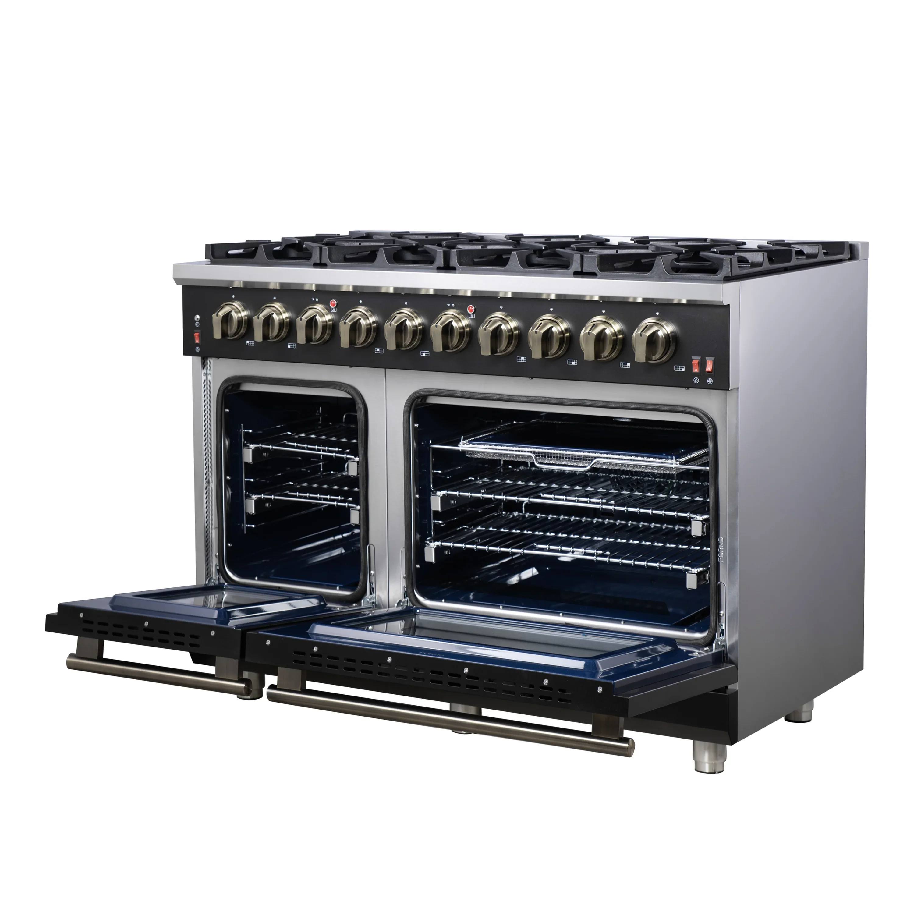 Forno Massimo 48-Inch Freestanding Gas Range with 8 Burners &  6.58 Cu.Ft. Convection Oven in Black with Antique Brass Handle (FFSGS6239-48BLK) - Image 7