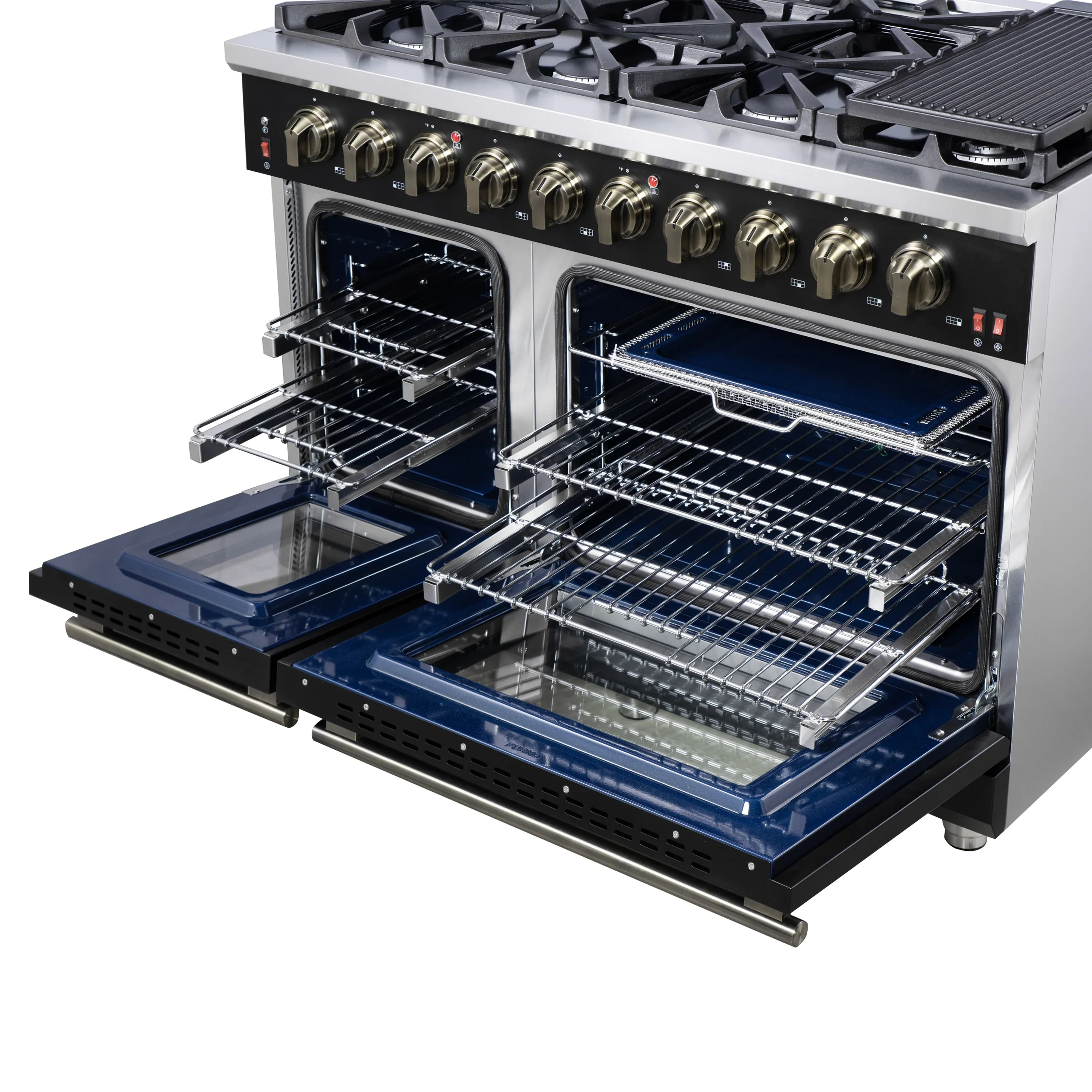 Forno Massimo 48-Inch Freestanding Gas Range with 8 Burners &  6.58 Cu.Ft. Convection Oven in Black with Antique Brass Handle (FFSGS6239-48BLK) - Image 8