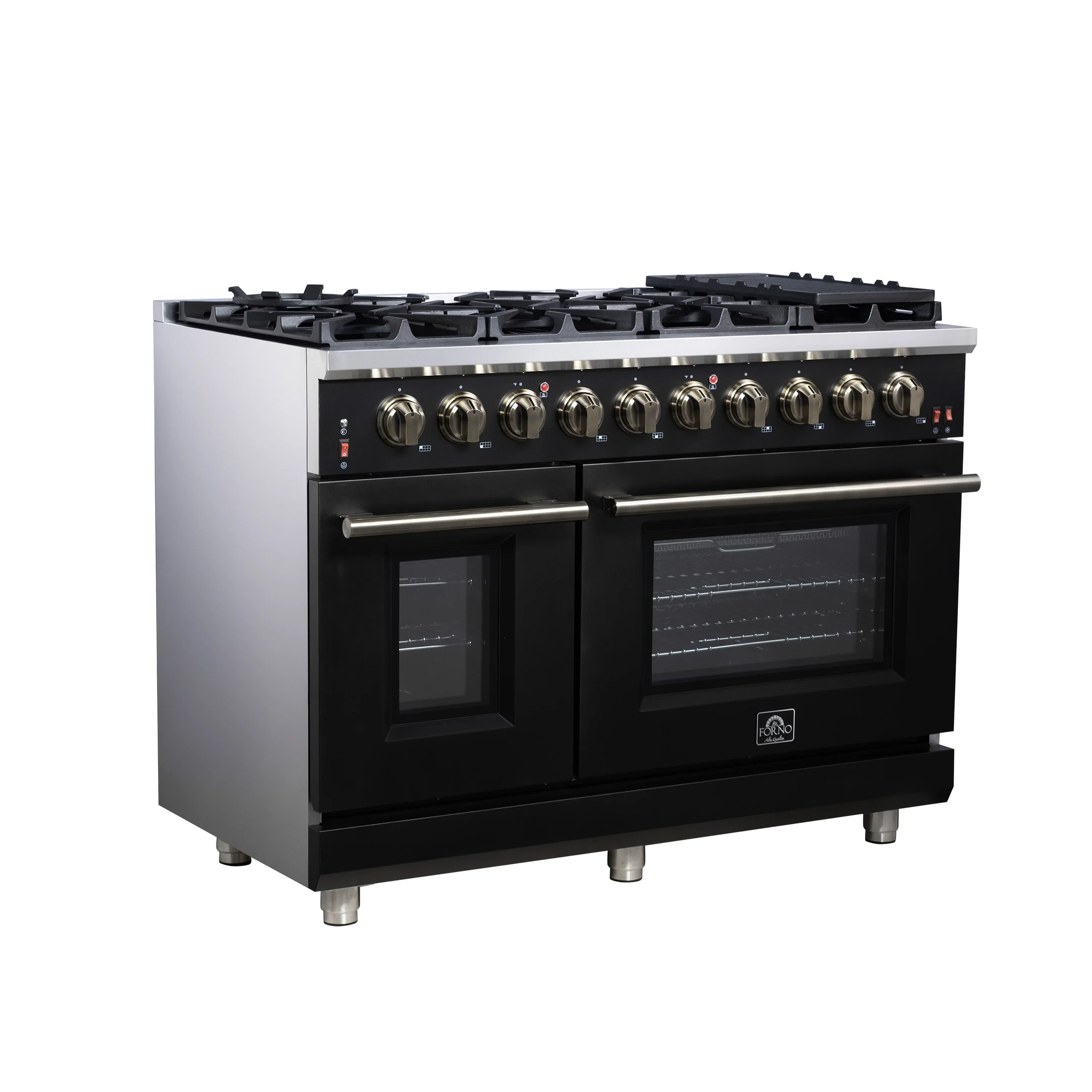 Forno Massimo 48-Inch Freestanding Gas Range with 8 Burners &  6.58 Cu.Ft. Convection Oven in Black with Antique Brass Handle (FFSGS6239-48BLK) - Image 9