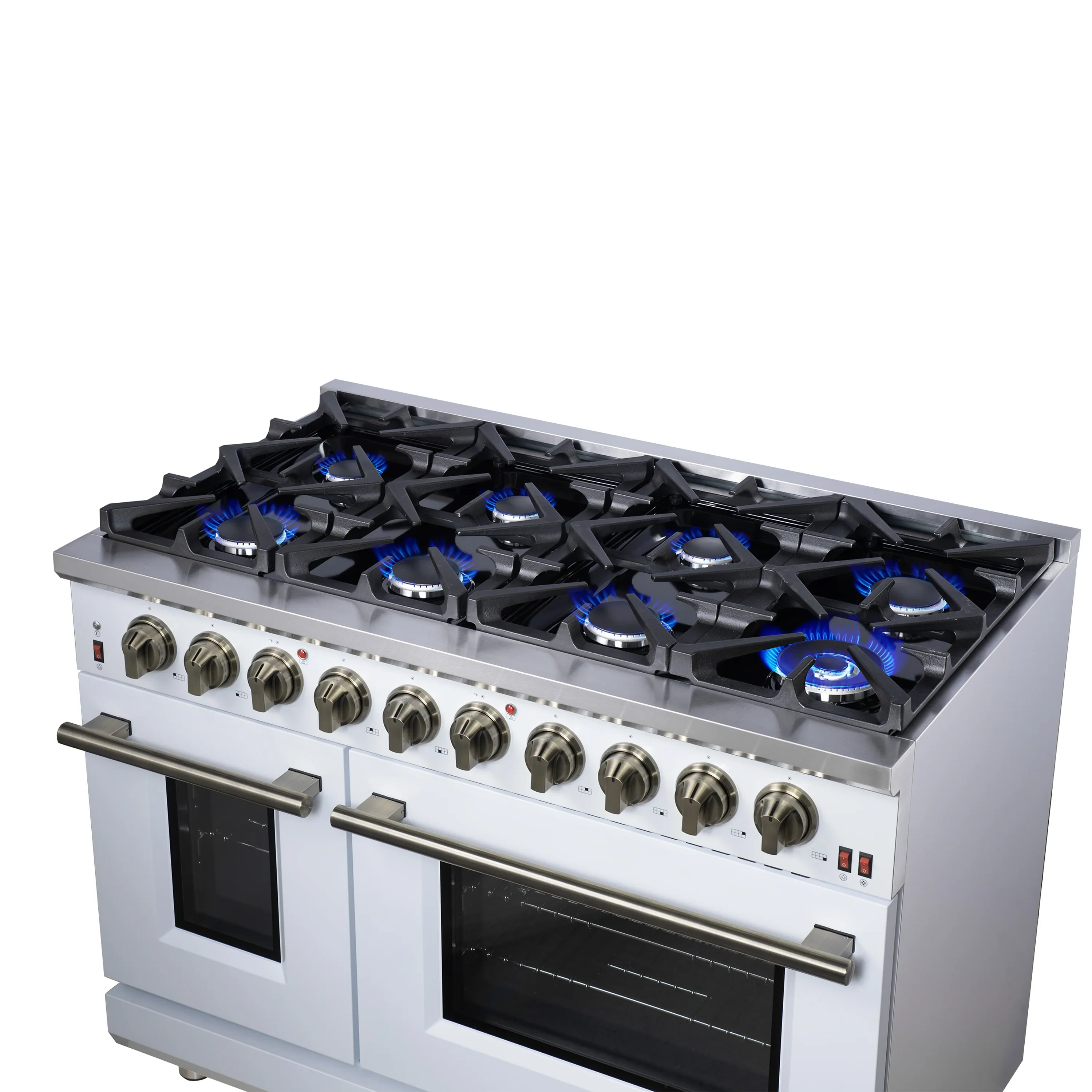 Forno Massimo 48-Inch Freestanding Gas Range with 8 Burners &  6.58 Cu.Ft. Convection Oven in White with Antique Brass Handle (FFSGS6239-48WHT) - Image 10