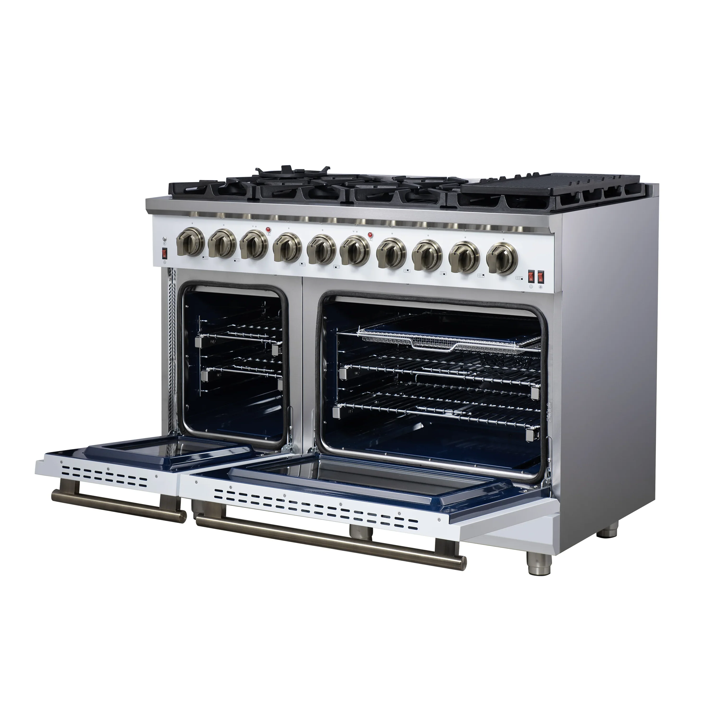Forno Massimo 48-Inch Freestanding Gas Range with 8 Burners &  6.58 Cu.Ft. Convection Oven in White with Antique Brass Handle (FFSGS6239-48WHT) - Image 11