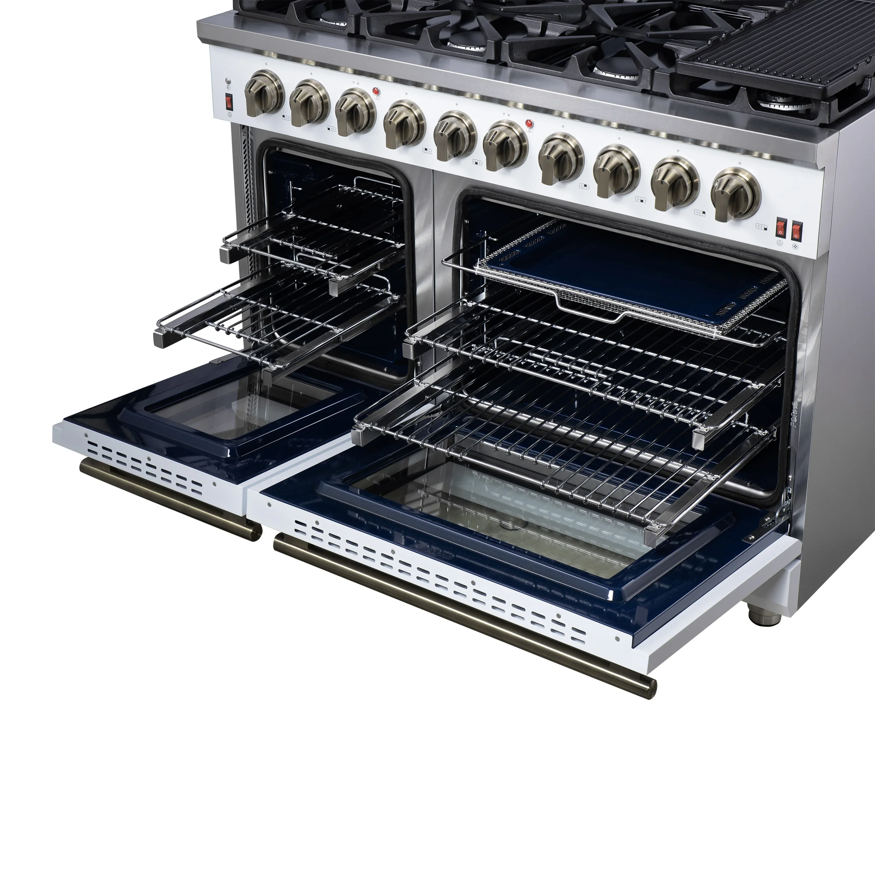Forno Massimo 48-Inch Freestanding Gas Range with 8 Burners &  6.58 Cu.Ft. Convection Oven in White with Antique Brass Handle (FFSGS6239-48WHT) - Image 12