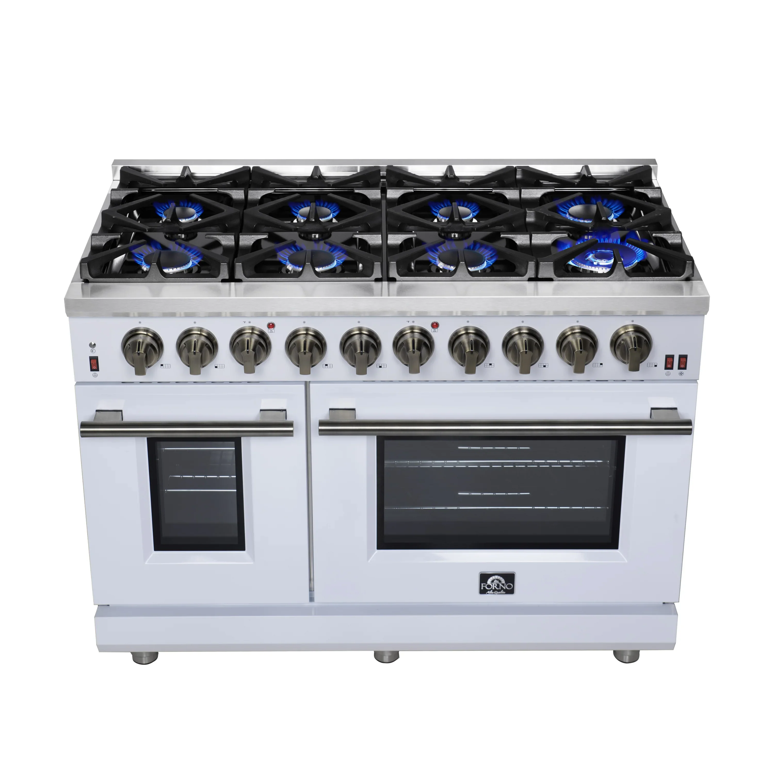 Forno Massimo 48-Inch Freestanding Gas Range with 8 Burners &  6.58 Cu.Ft. Convection Oven in White with Antique Brass Handle (FFSGS6239-48WHT) - Image 2