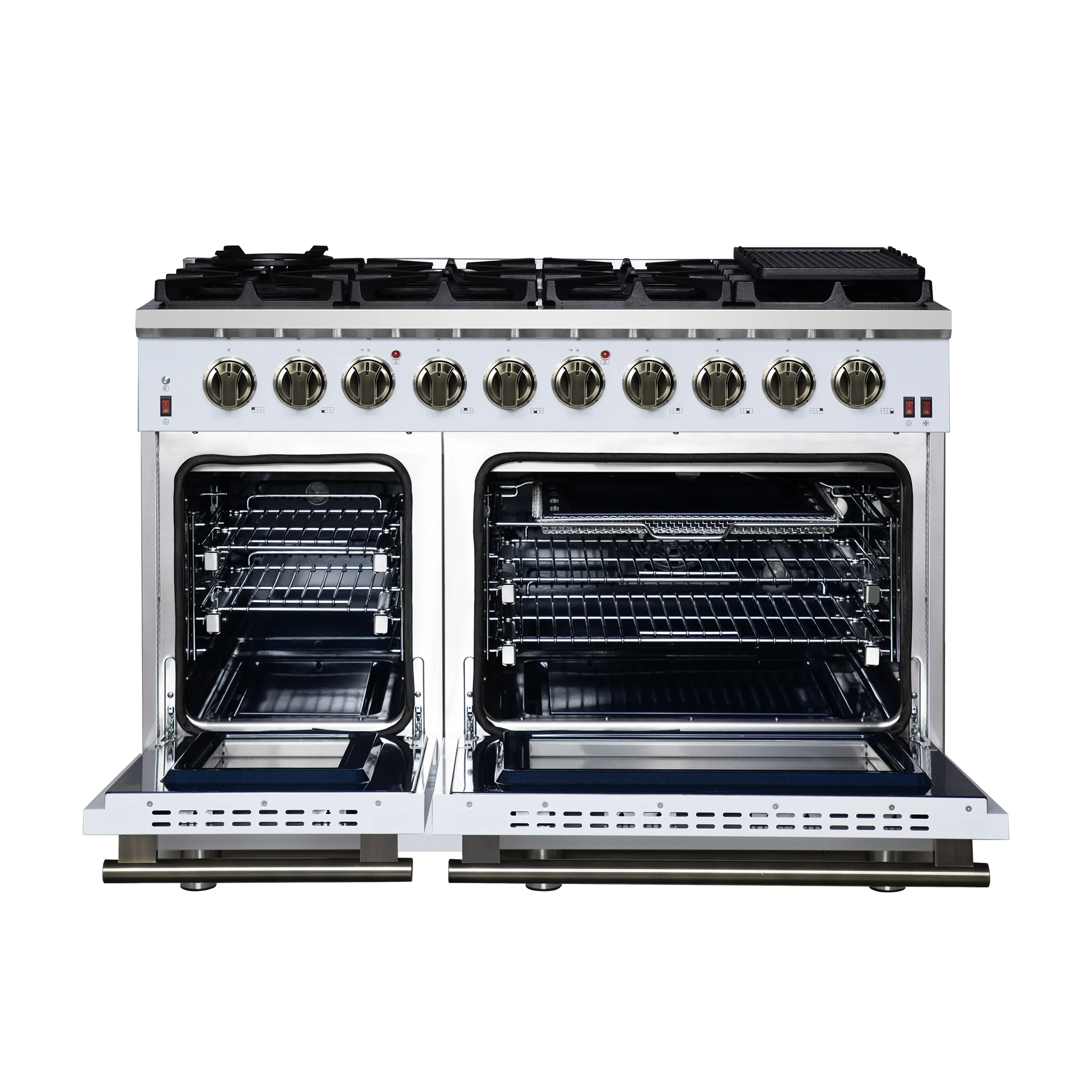 Forno Massimo 48-Inch Freestanding Gas Range with 8 Burners &  6.58 Cu.Ft. Convection Oven in White with Antique Brass Handle (FFSGS6239-48WHT) - Image 3