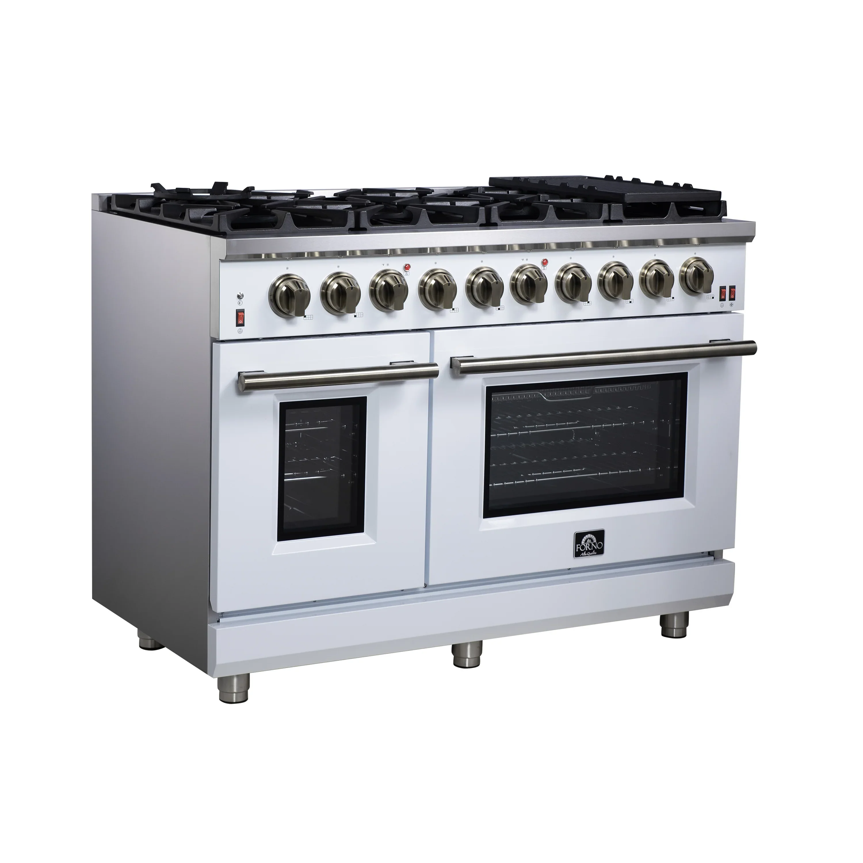 Forno Massimo 48-Inch Freestanding Gas Range with 8 Burners &  6.58 Cu.Ft. Convection Oven in White with Antique Brass Handle (FFSGS6239-48WHT) - Image 4