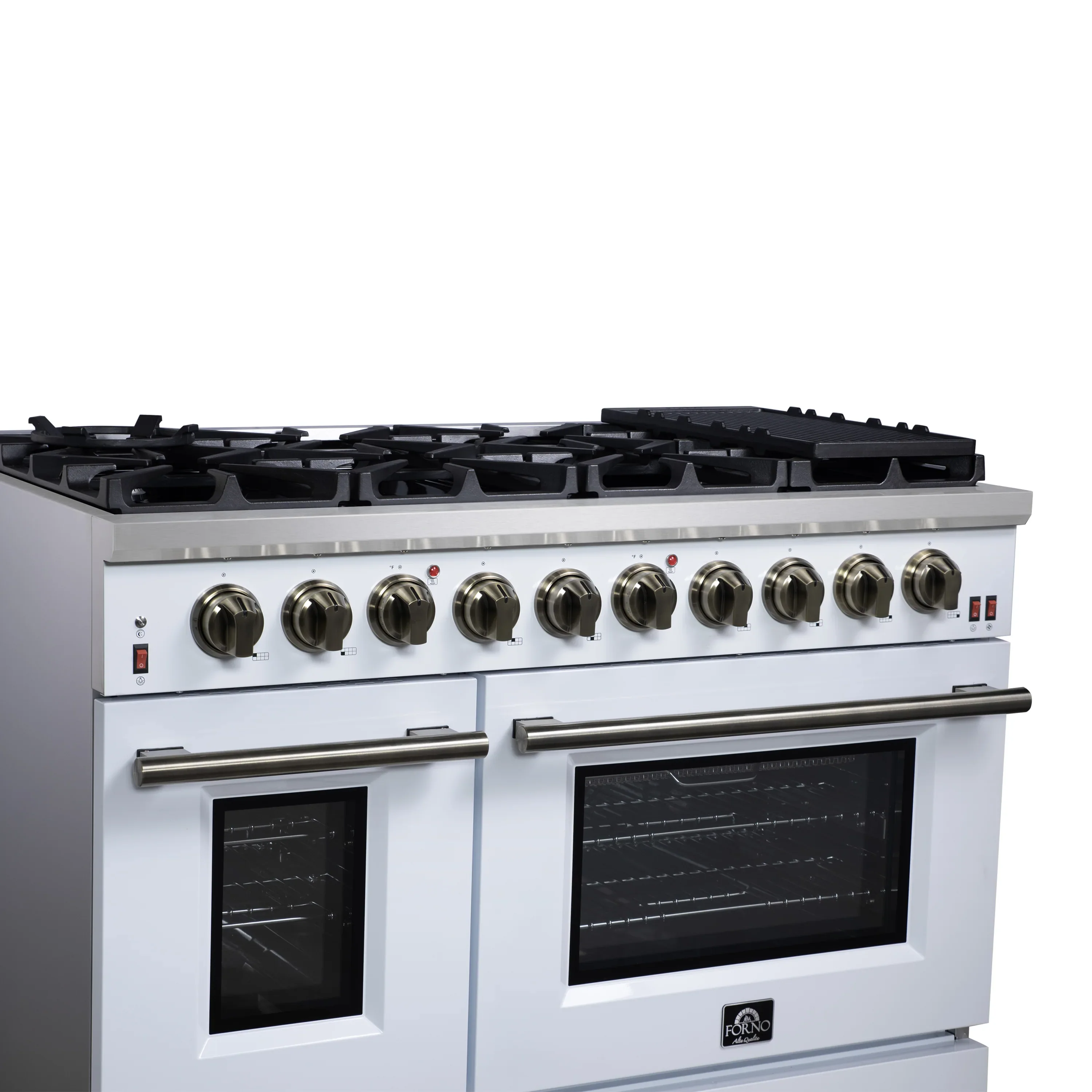 Forno Massimo 48-Inch Freestanding Gas Range with 8 Burners &  6.58 Cu.Ft. Convection Oven in White with Antique Brass Handle (FFSGS6239-48WHT) - Image 5