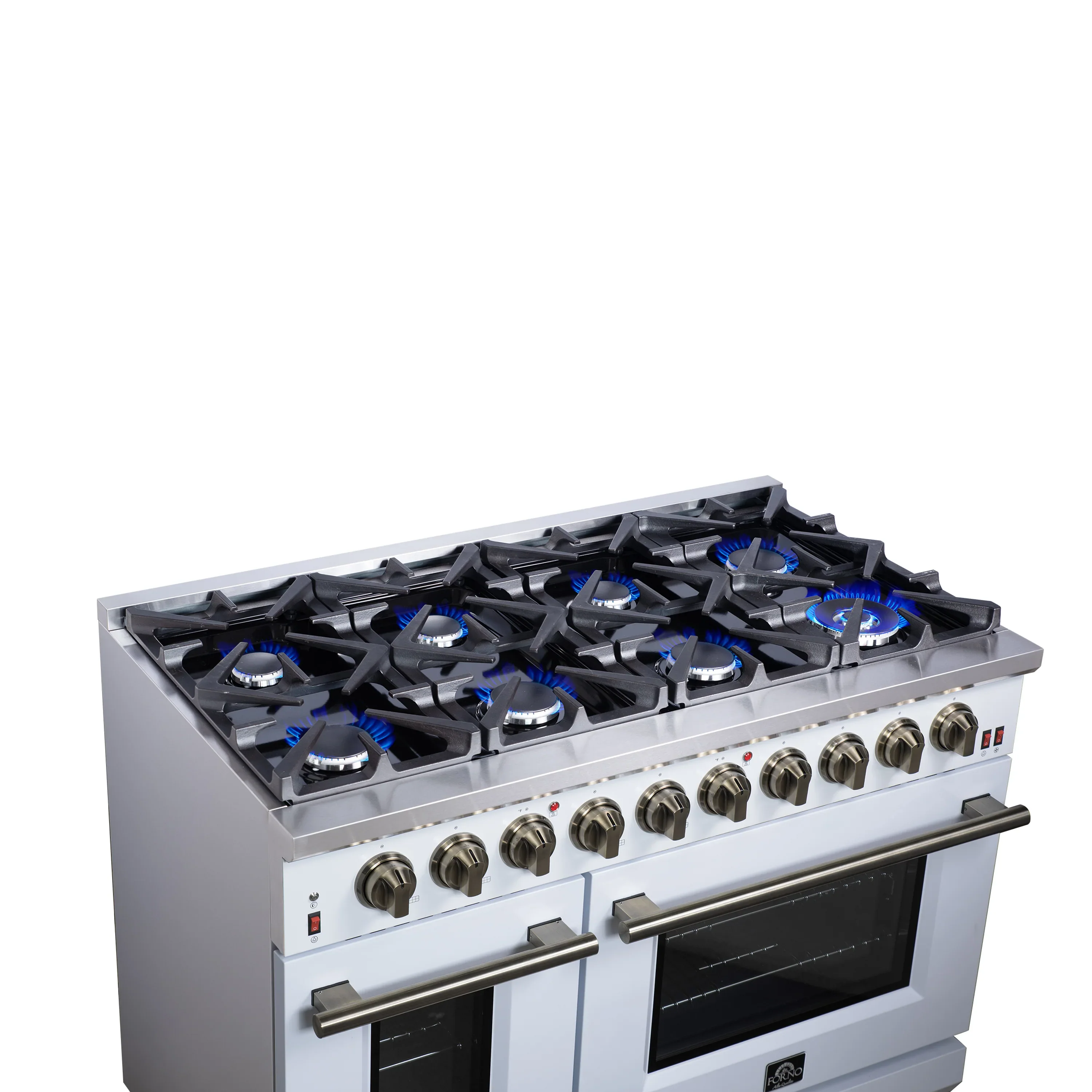 Forno Massimo 48-Inch Freestanding Gas Range with 8 Burners &  6.58 Cu.Ft. Convection Oven in White with Antique Brass Handle (FFSGS6239-48WHT) - Image 6
