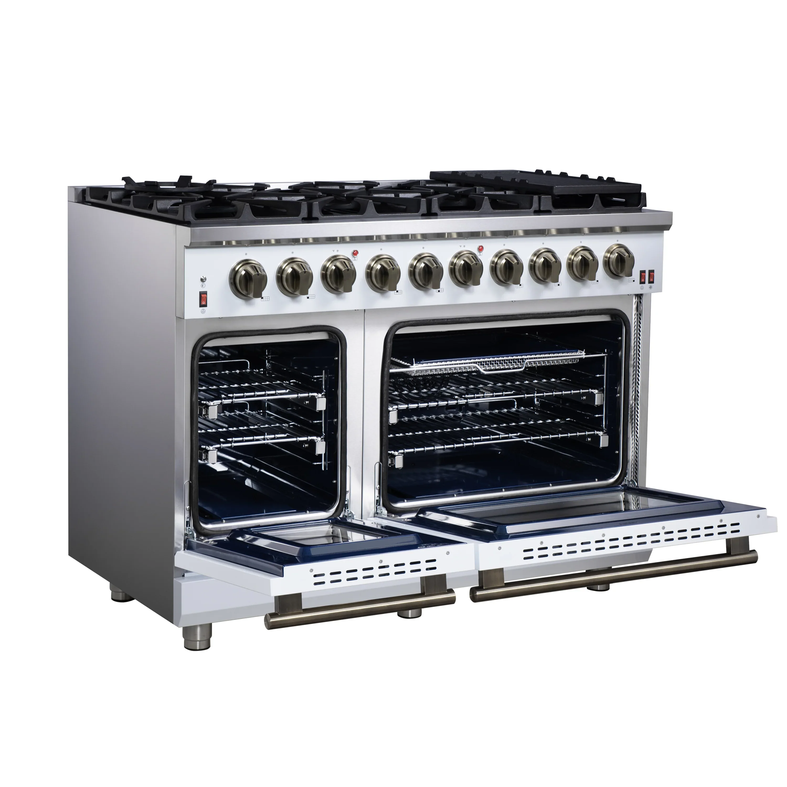 Forno Massimo 48-Inch Freestanding Gas Range with 8 Burners &  6.58 Cu.Ft. Convection Oven in White with Antique Brass Handle (FFSGS6239-48WHT) - Image 7