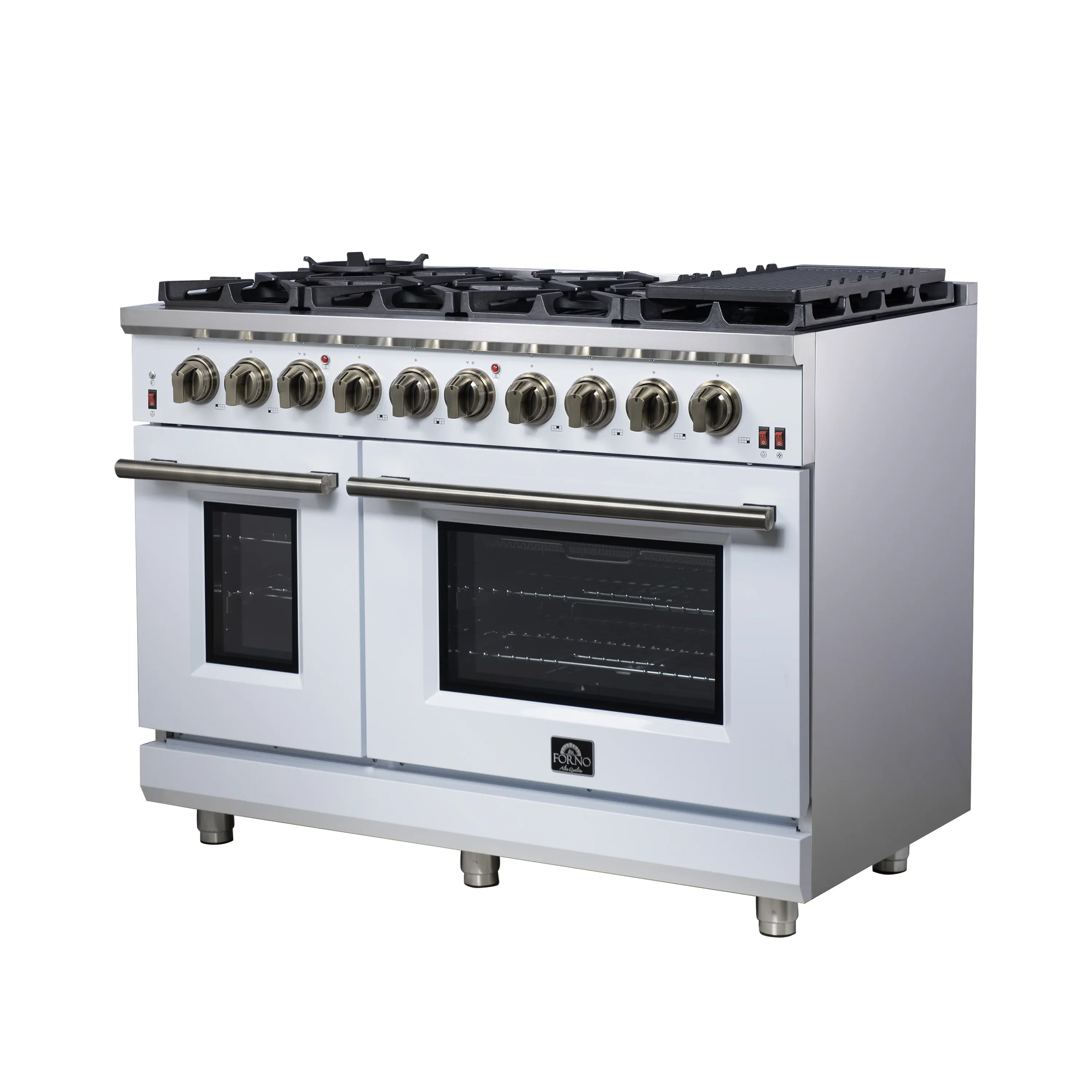 Forno Massimo 48-Inch Freestanding Gas Range with 8 Burners &  6.58 Cu.Ft. Convection Oven in White with Antique Brass Handle (FFSGS6239-48WHT) - Image 8