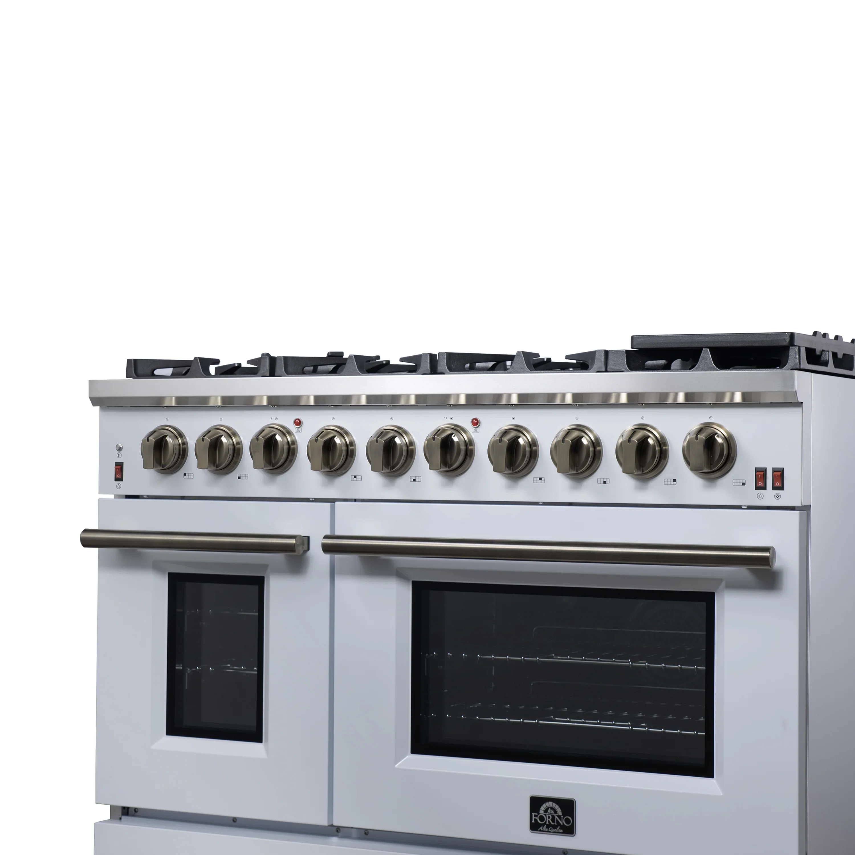 Forno Massimo 48-Inch Freestanding Gas Range with 8 Burners &  6.58 Cu.Ft. Convection Oven in White with Antique Brass Handle (FFSGS6239-48WHT) - Image 9