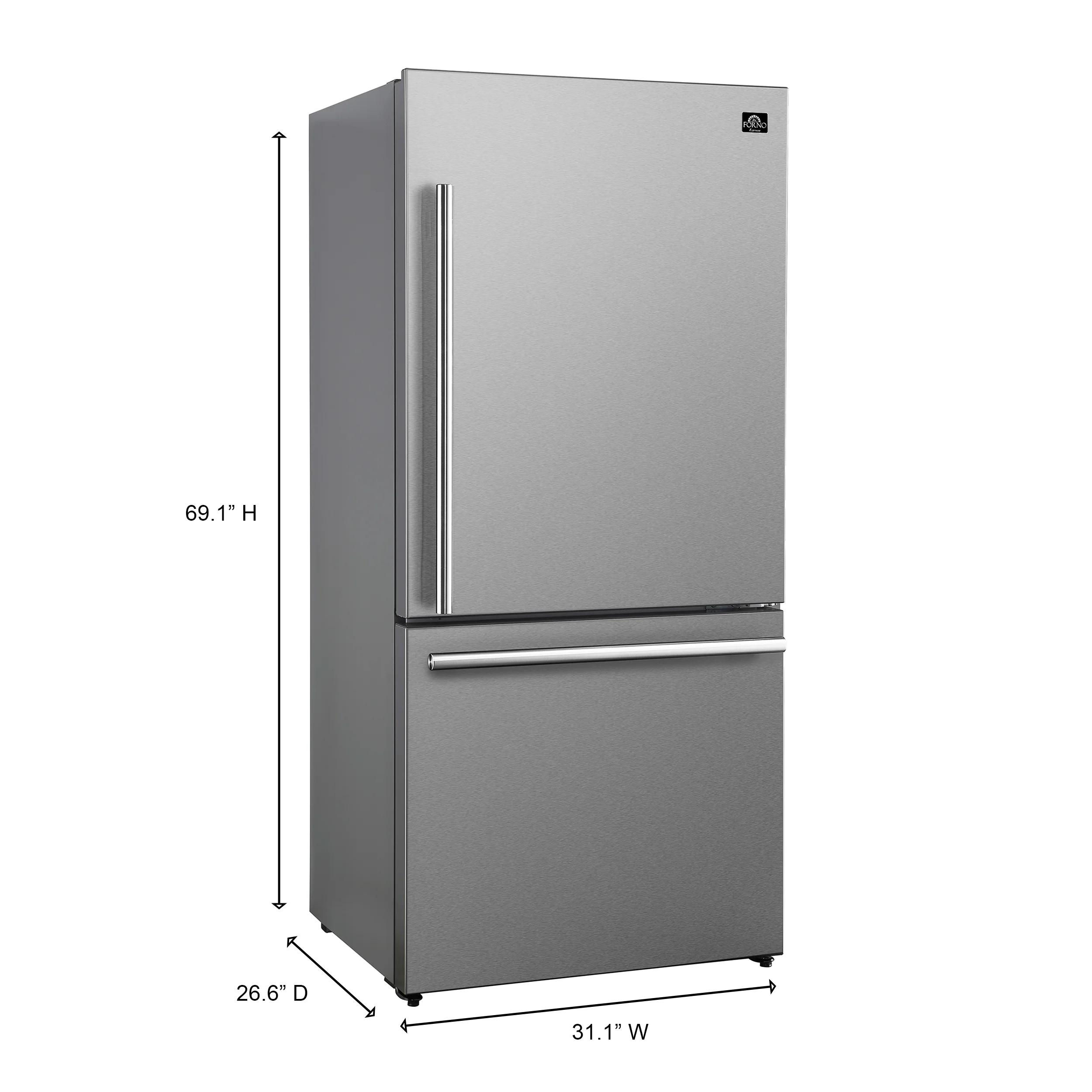 Forno Milano Espresso 31-Inch 17.2 cu. ft. Refrigerator and Bottom Freezer in Stainless Steel, Right Hinge (FFFFD1785-31S) - Image 10