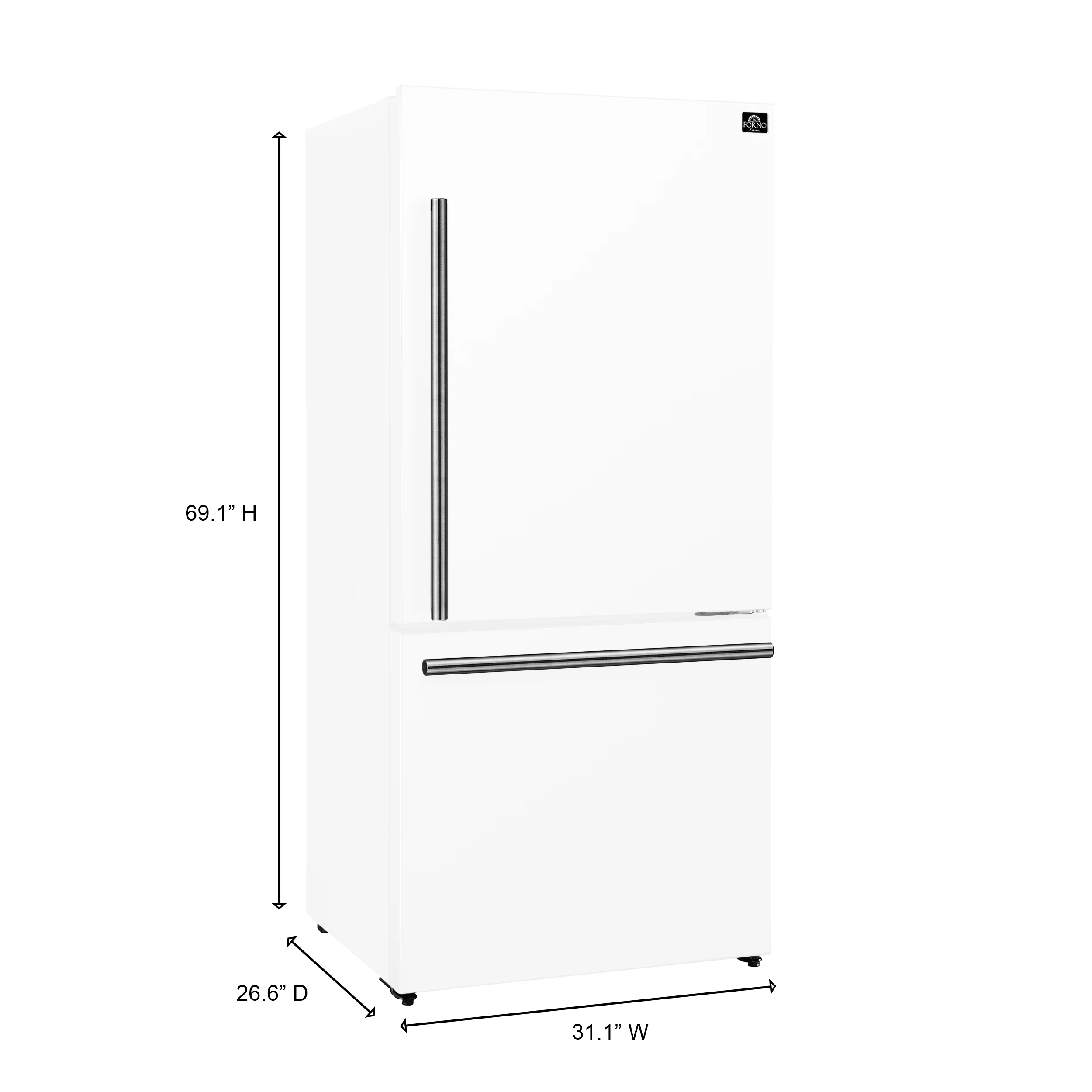 Forno Milano Espresso 31-Inch 17.2 cu. ft. Refrigerator and Bottom Freezer in White with Stainless Steel Handles, Right Hinge (FFFFD1785-31WHT) - Image 12