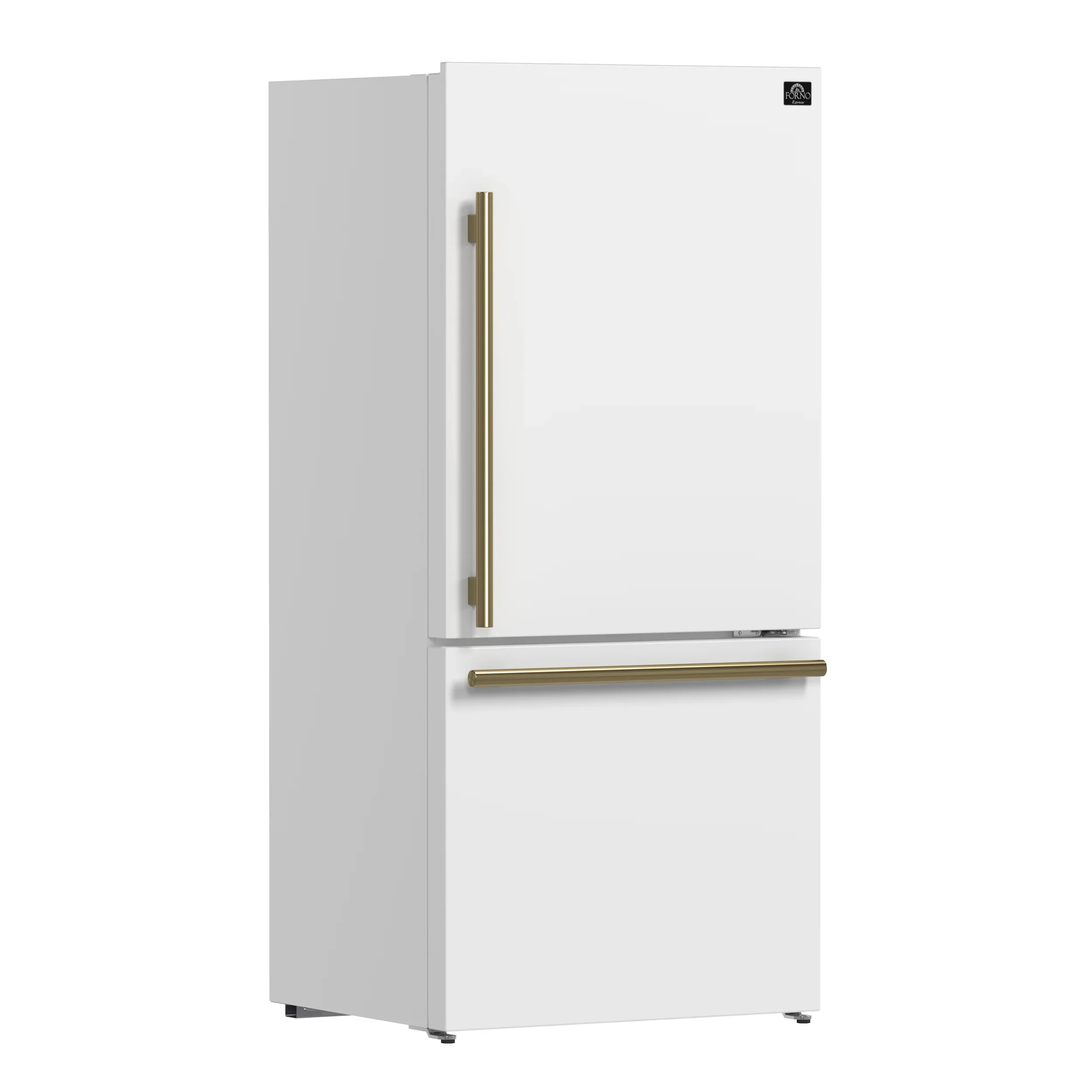 Forno Milano Espresso 31-Inch 17.2 cu. ft. Refrigerator and Bottom Freezer in White with Antique Brass Handle, Right Hinge (FFFFD1785-31WHT) - Image 4