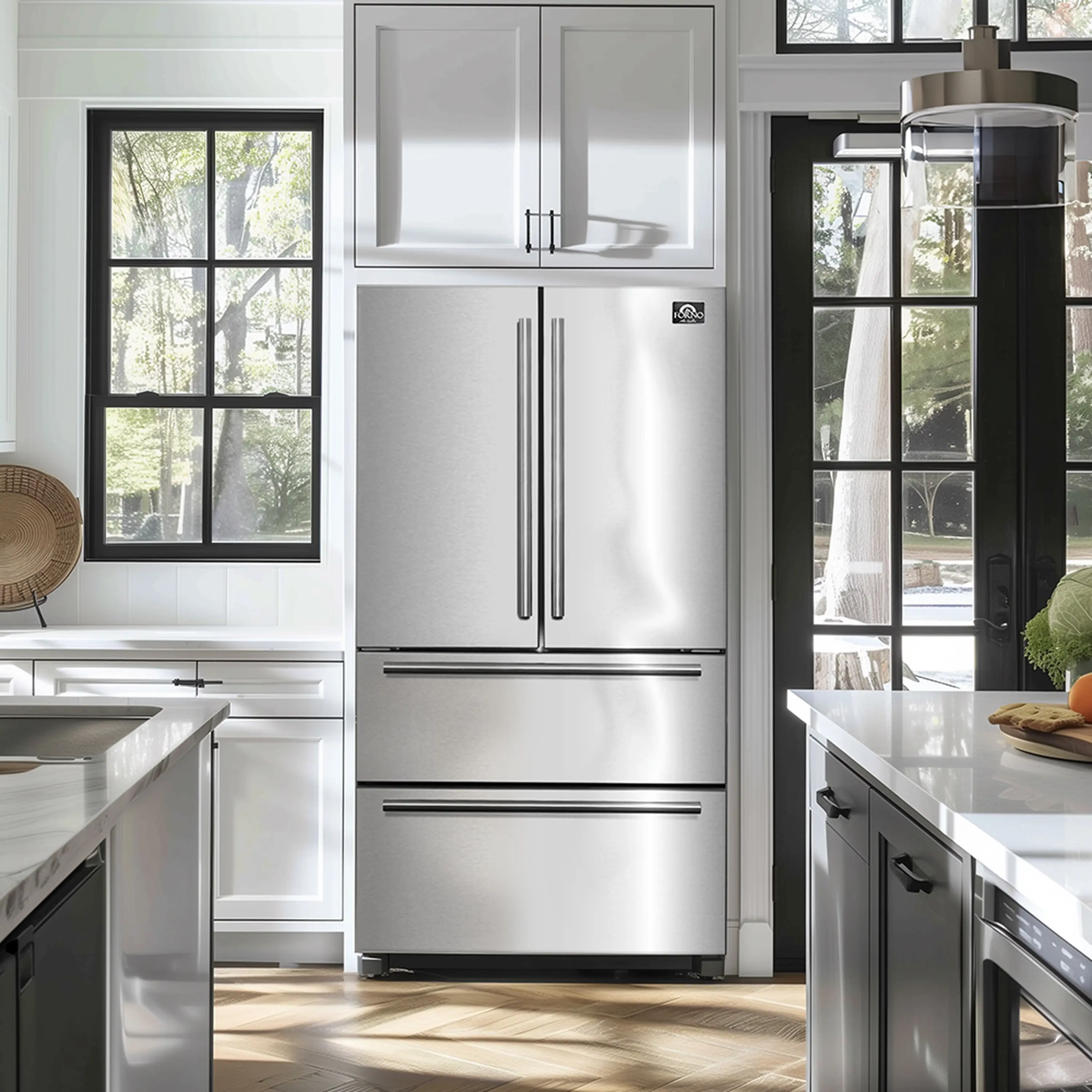Forno Moena 36-Inch French Door 19.2 cu. ft Refrigerator with Modern Decorative Grille in Stainless Steel (FFRBI1820-40MG) - Image 3