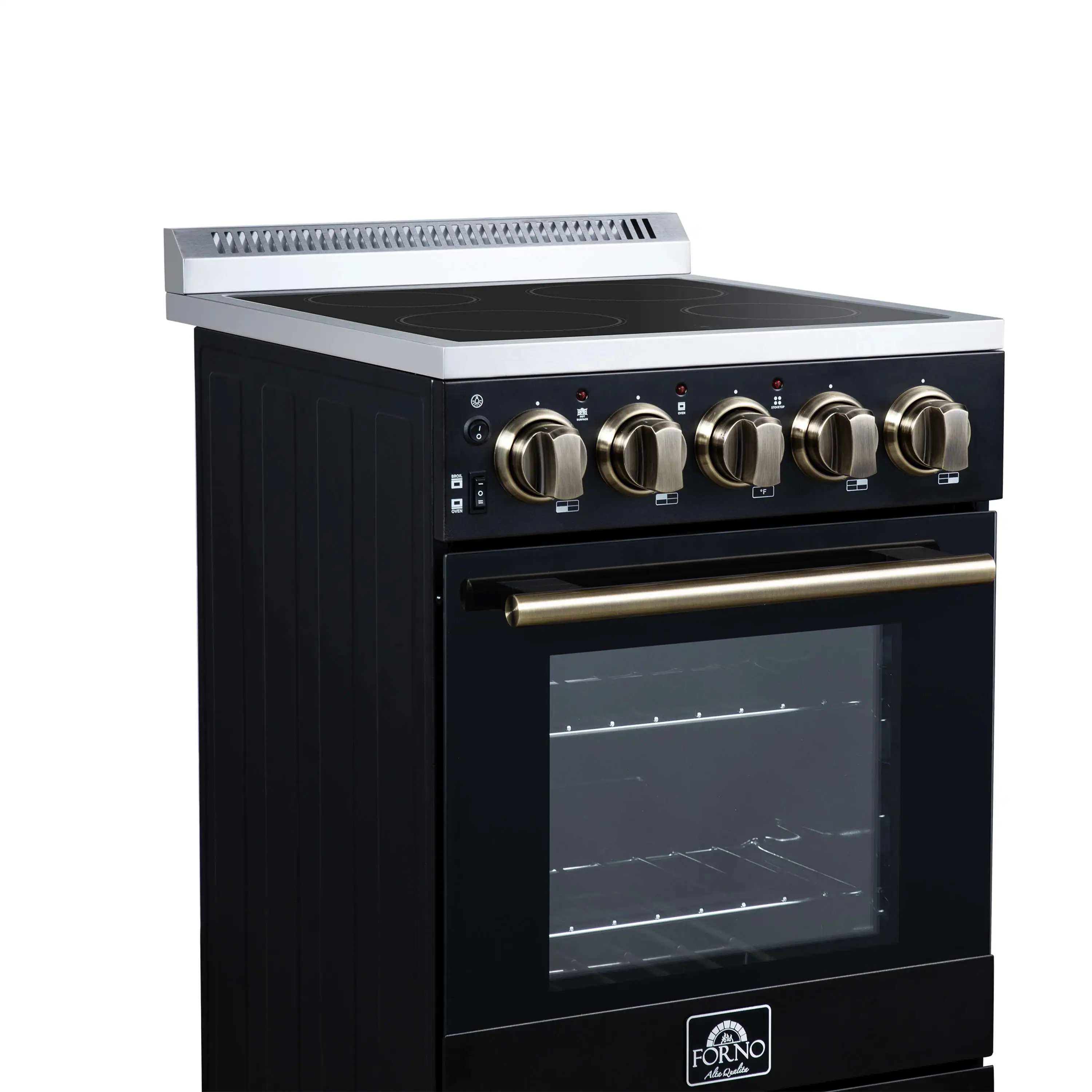 Forno Pallerano 20-Inch Freestanding Electric Range in Black with Antique Brass Trim (FFSEL6052-20BLK) - Image 10