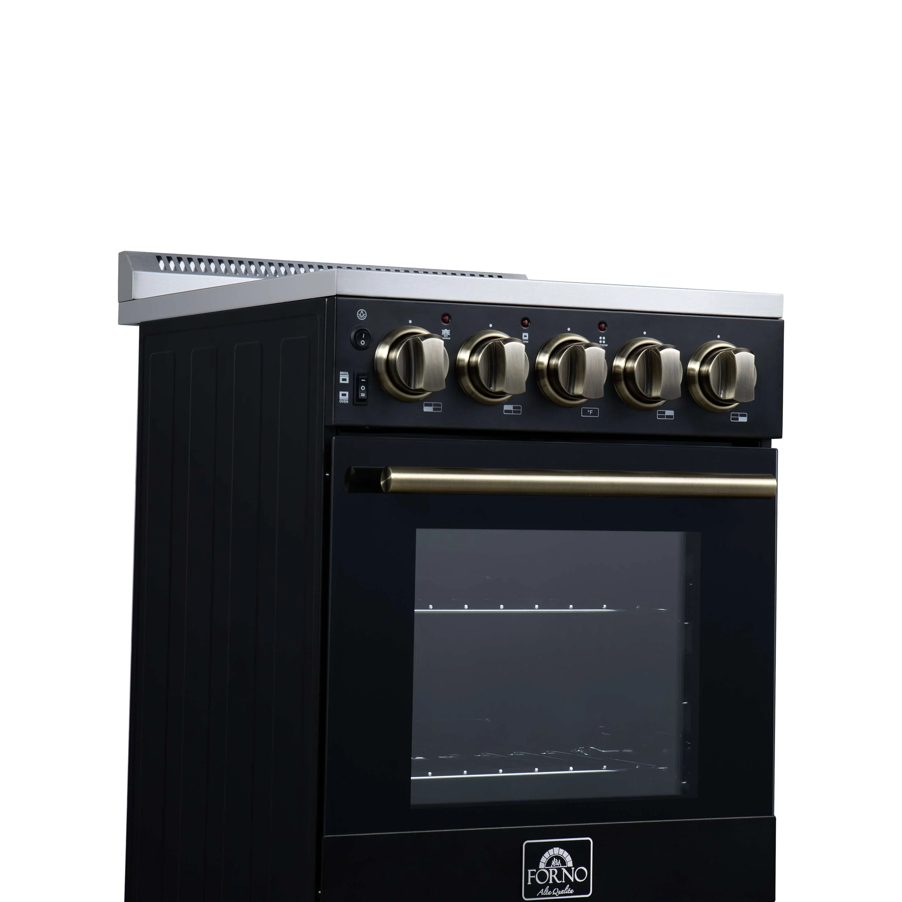 Forno Pallerano 20-Inch Freestanding Electric Range in Black with Antique Brass Trim (FFSEL6052-20BLK) - Image 11