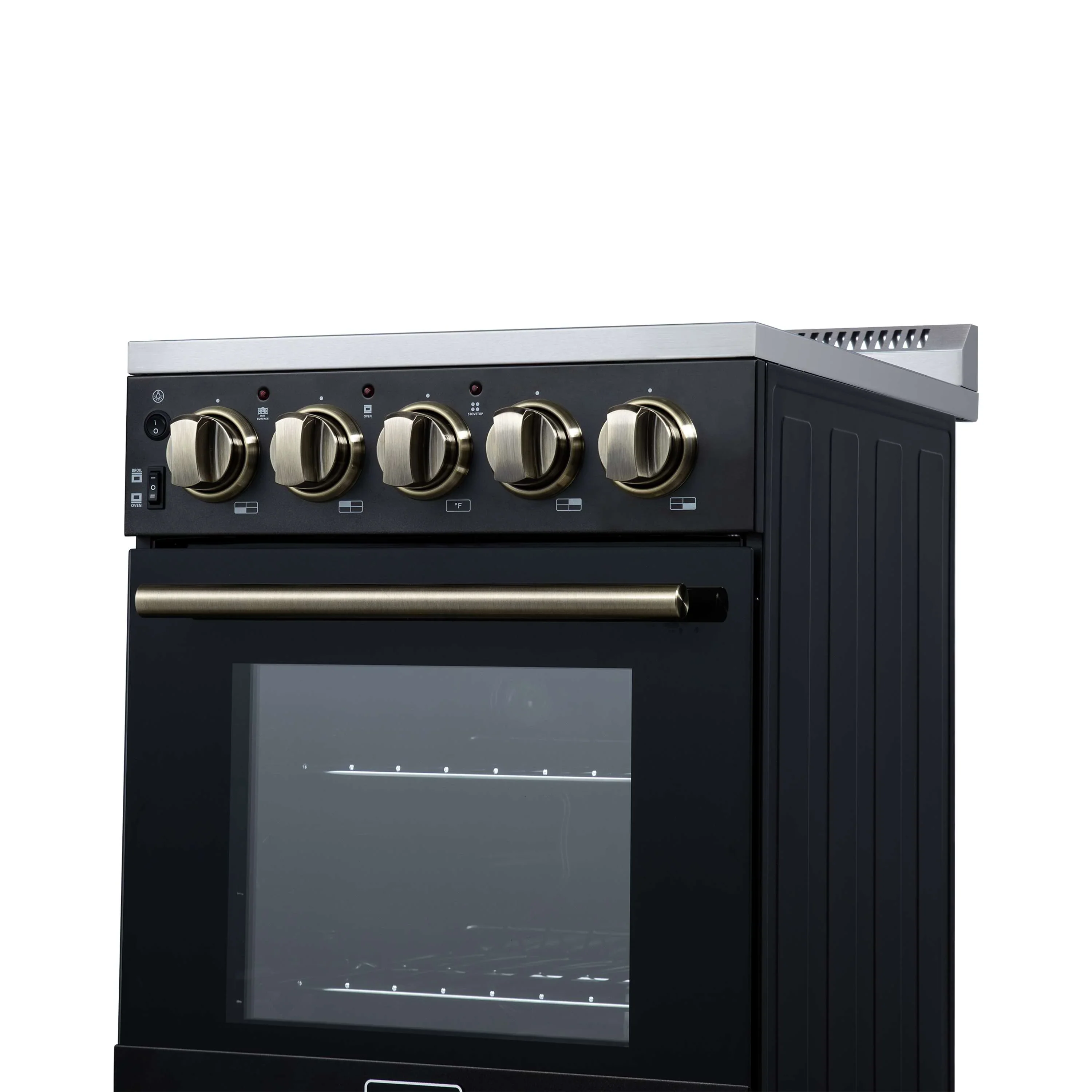 Forno Pallerano 20-Inch Freestanding Electric Range in Black with Antique Brass Trim (FFSEL6052-20BLK) - Image 12