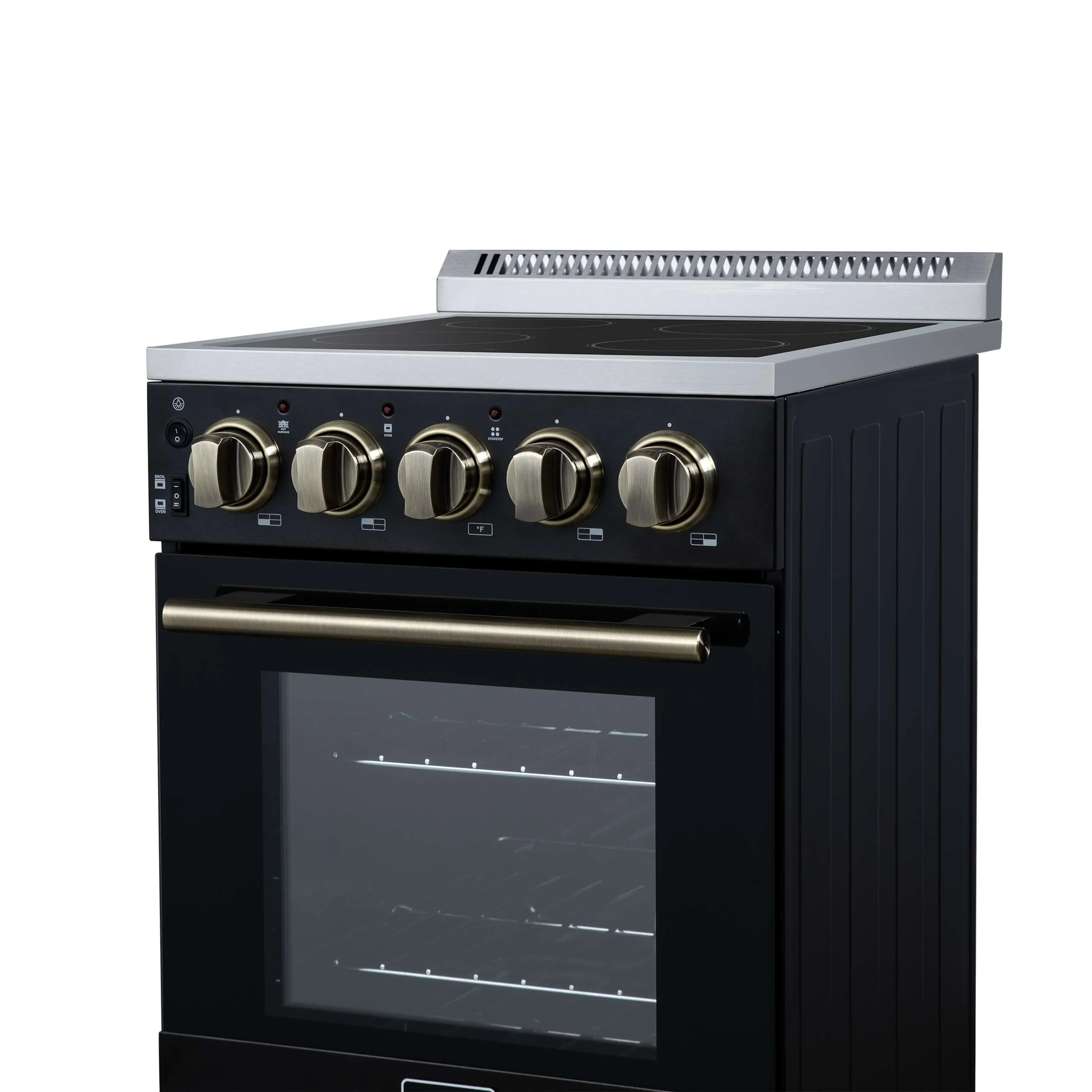 Forno Pallerano 20-Inch Freestanding Electric Range in Black with Antique Brass Trim (FFSEL6052-20BLK) - Image 13