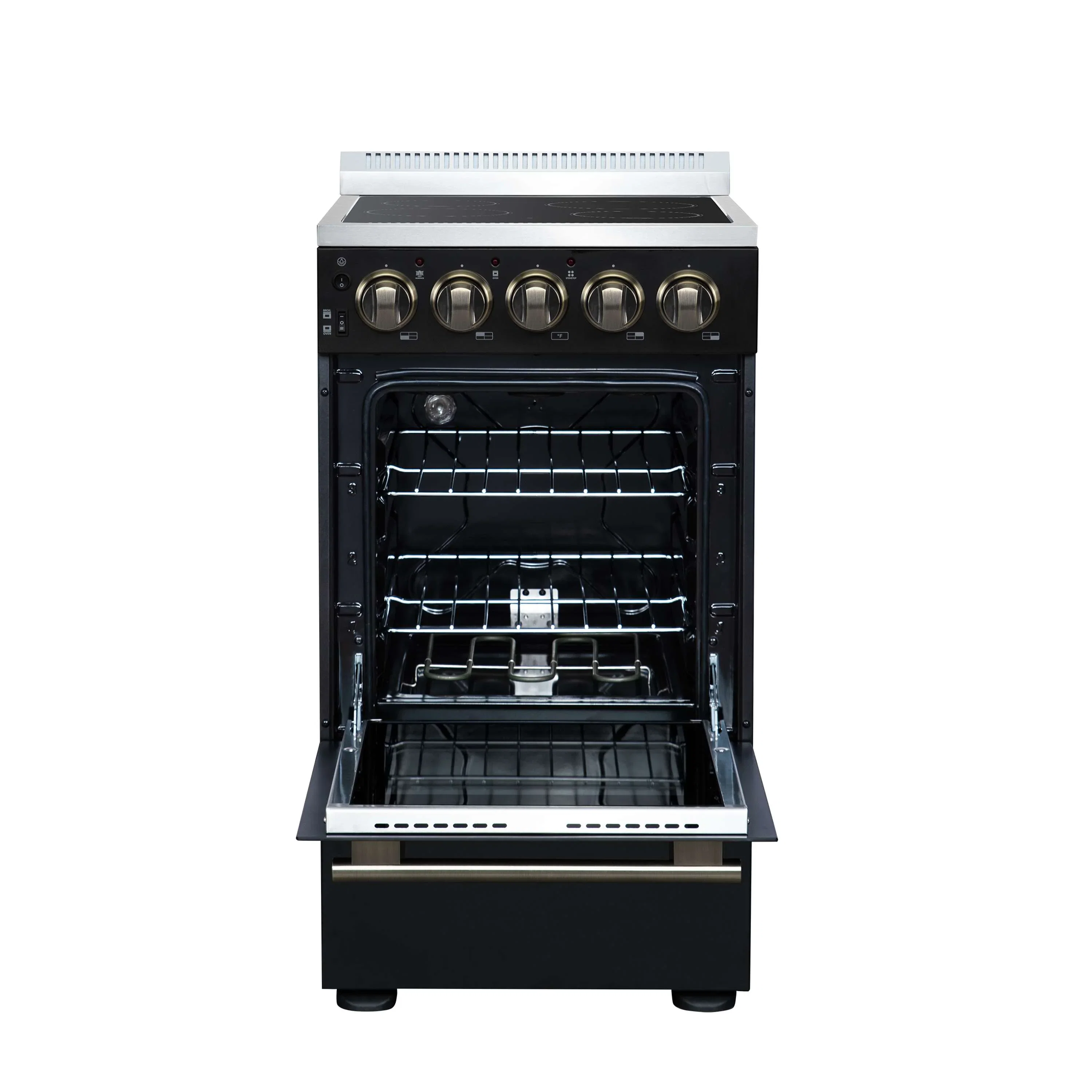 Forno Pallerano 20-Inch Freestanding Electric Range in Black with Antique Brass Trim (FFSEL6052-20BLK) - Image 6